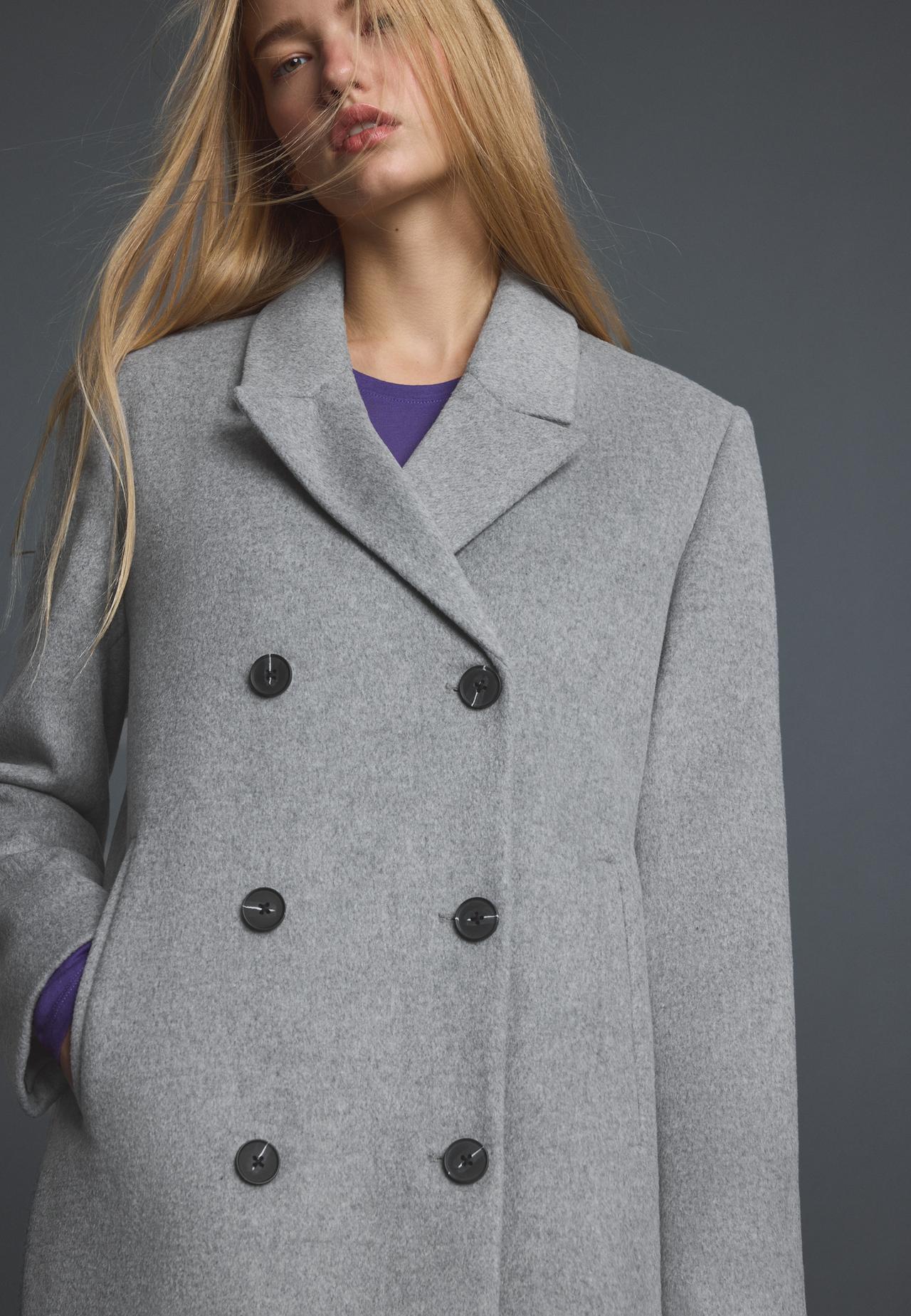Straight felt coat — Grey melange