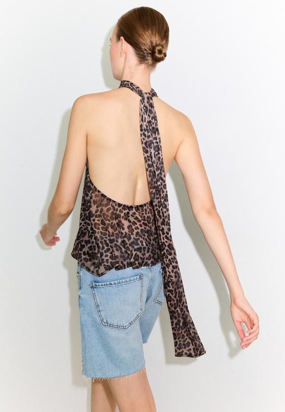 halter yaka desenli tul top