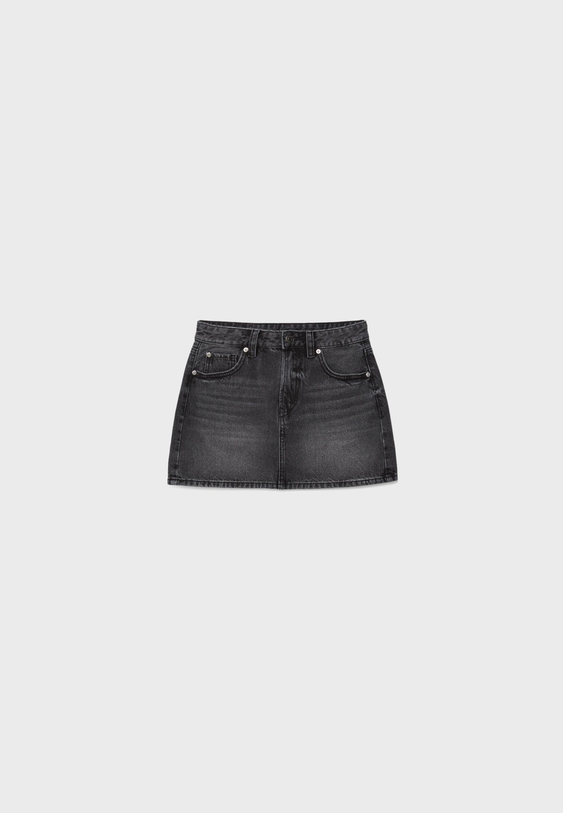 D60 basic denim mini skirt — BLACK DENIM WASH