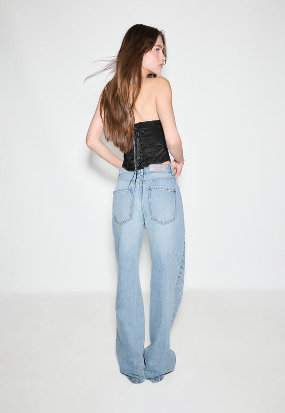parlak taslı straight fit jean