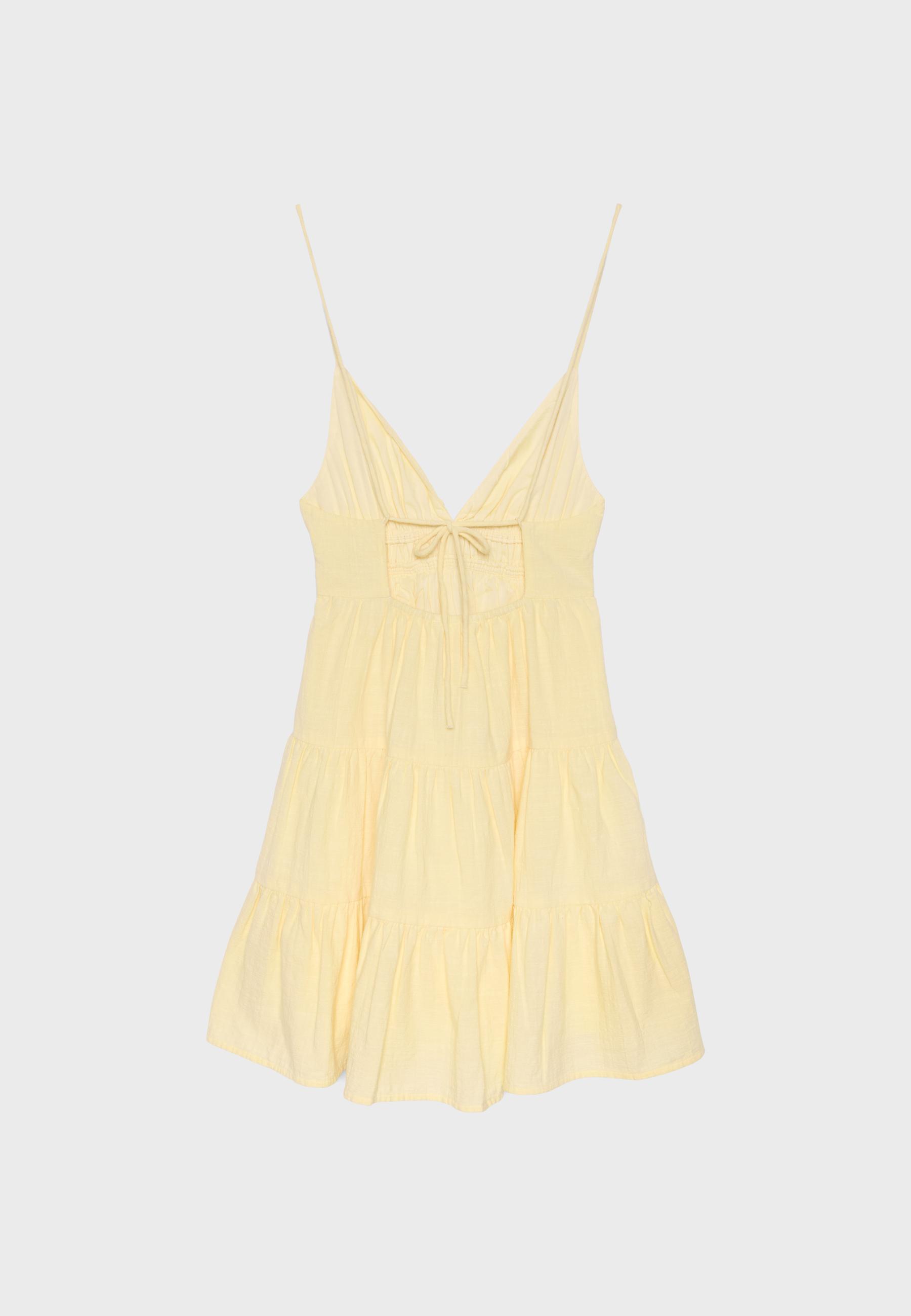Mini flowing dress with back tie — Pastel yellow