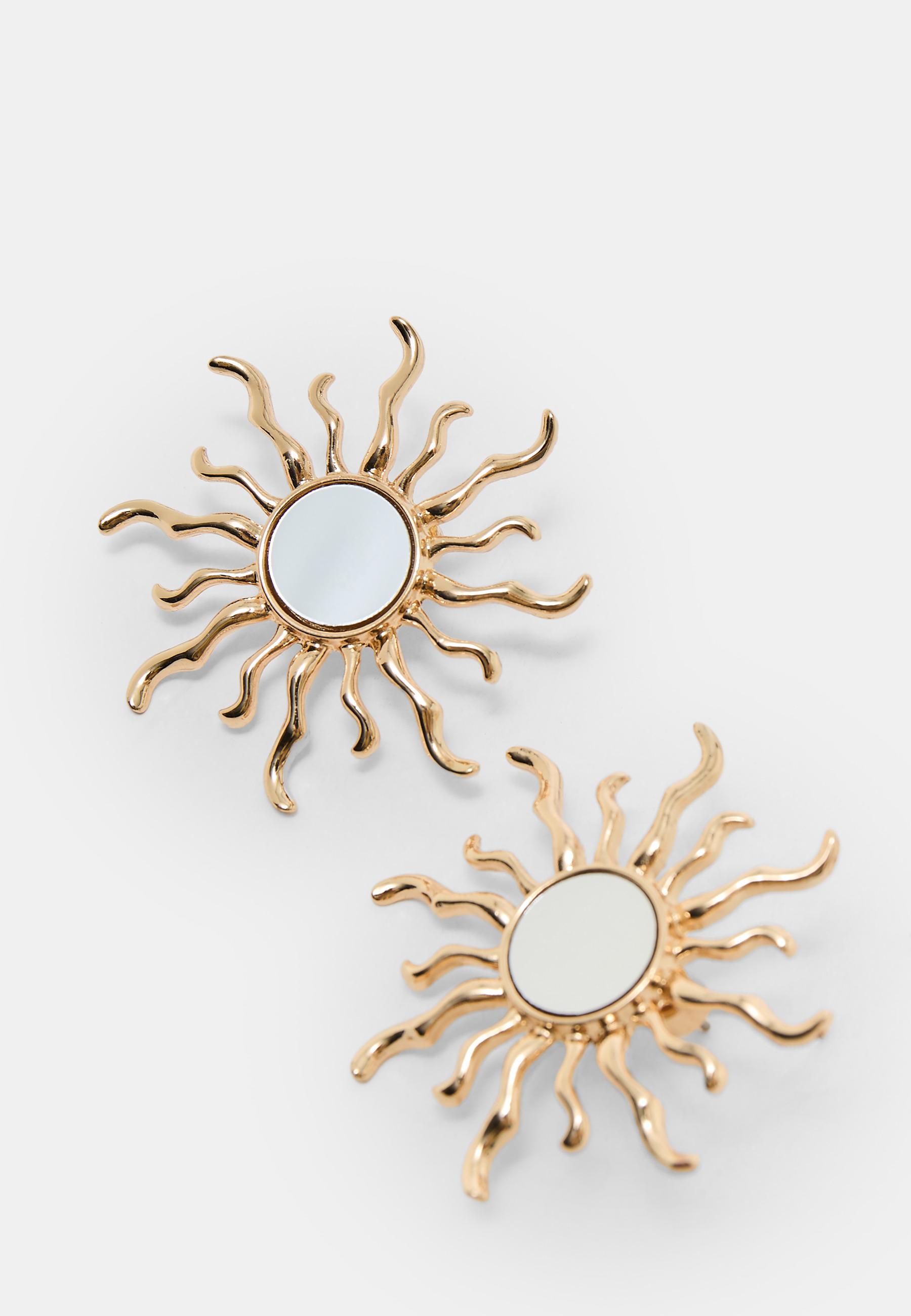 Mirror effect sun earrings — Gold