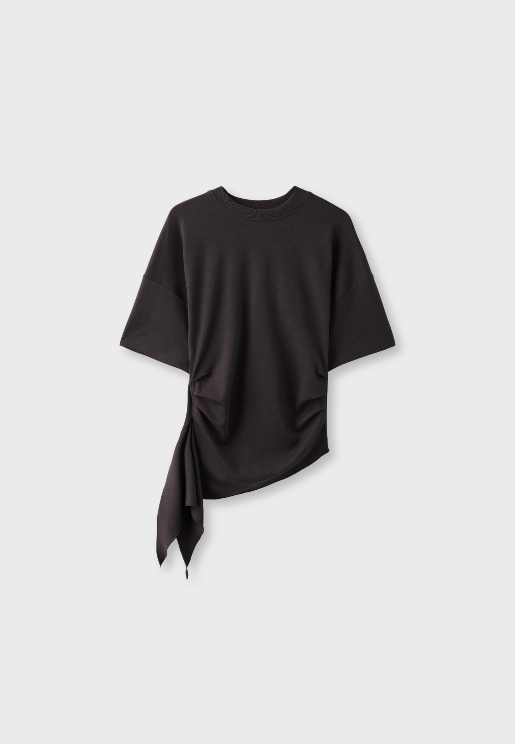 Asymmetric short sleeve T-shirt — Brown