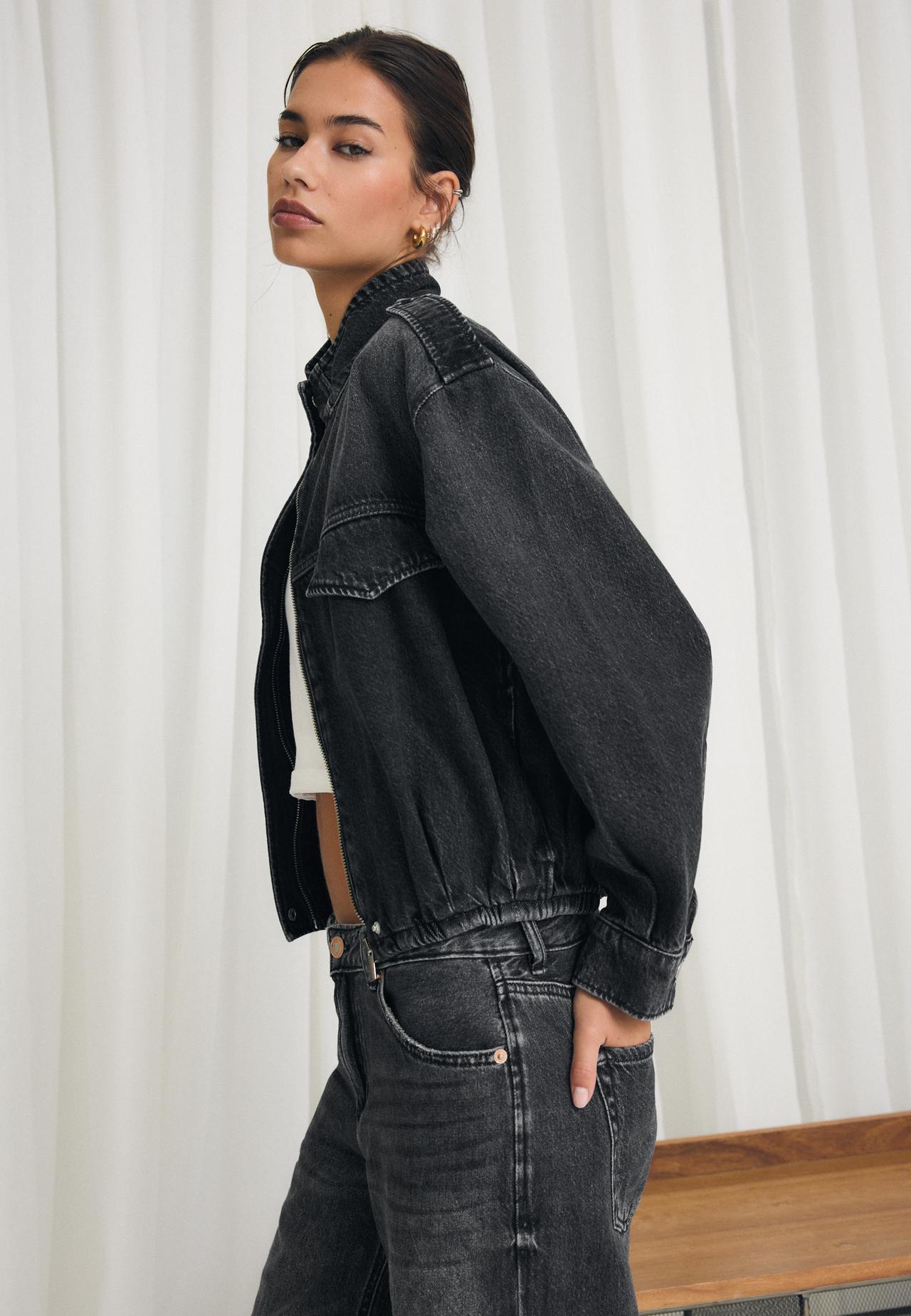 Balloon fit denim jacket — BLACK DENIM WASH