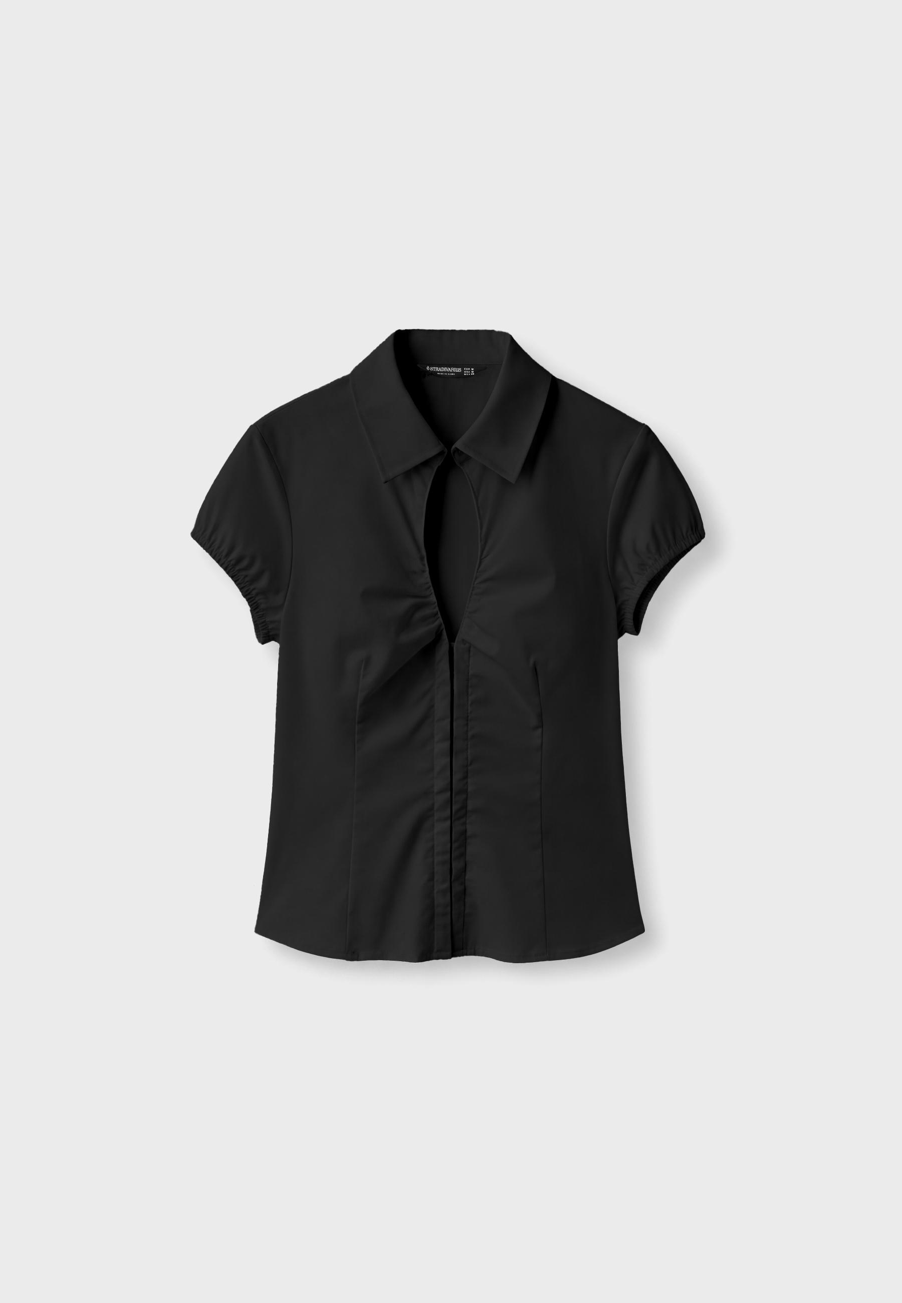 Cut-out short sleeve shirt — Black
