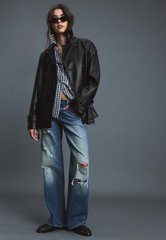 getailleerde trenchcoat met leereffect