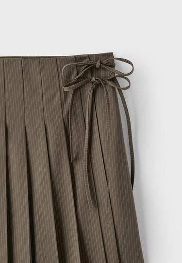 Box pleat midi skirt — Khaki 5