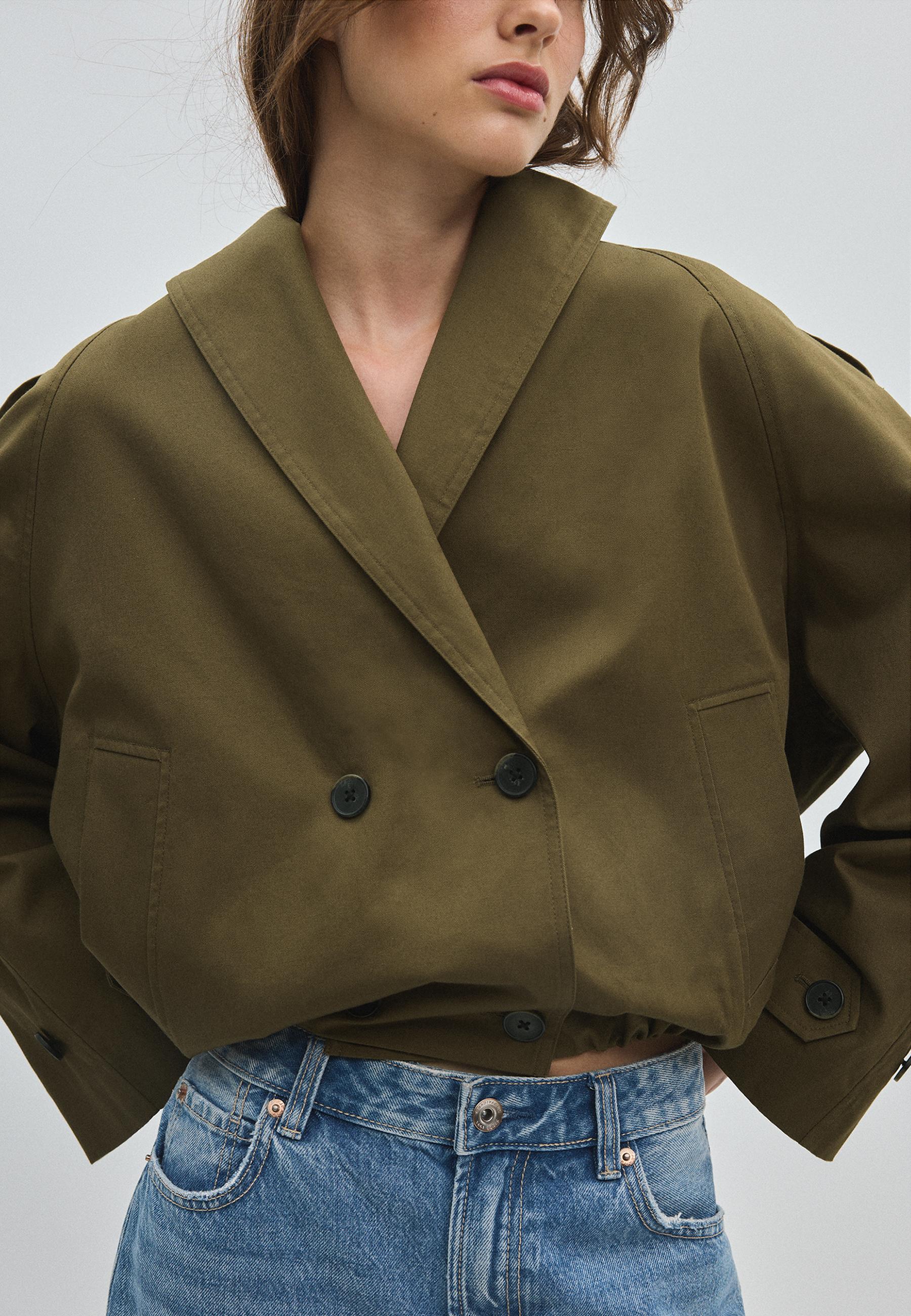 Bubble trench coat with shawl neck — Khaki
