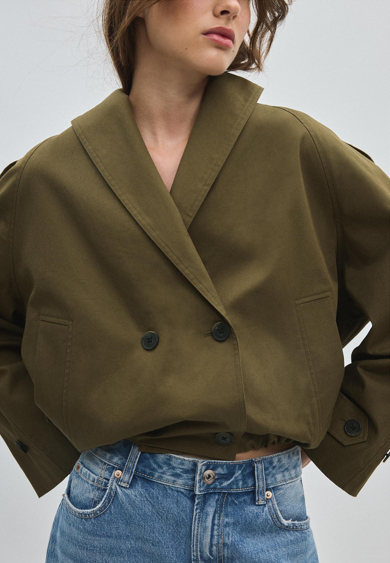 Shawl neck balloon trench coat — Khaki