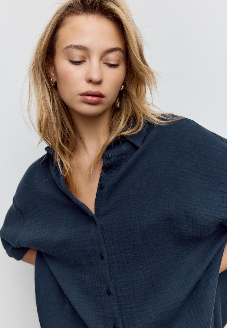 dokumlu pamuklu gomlek