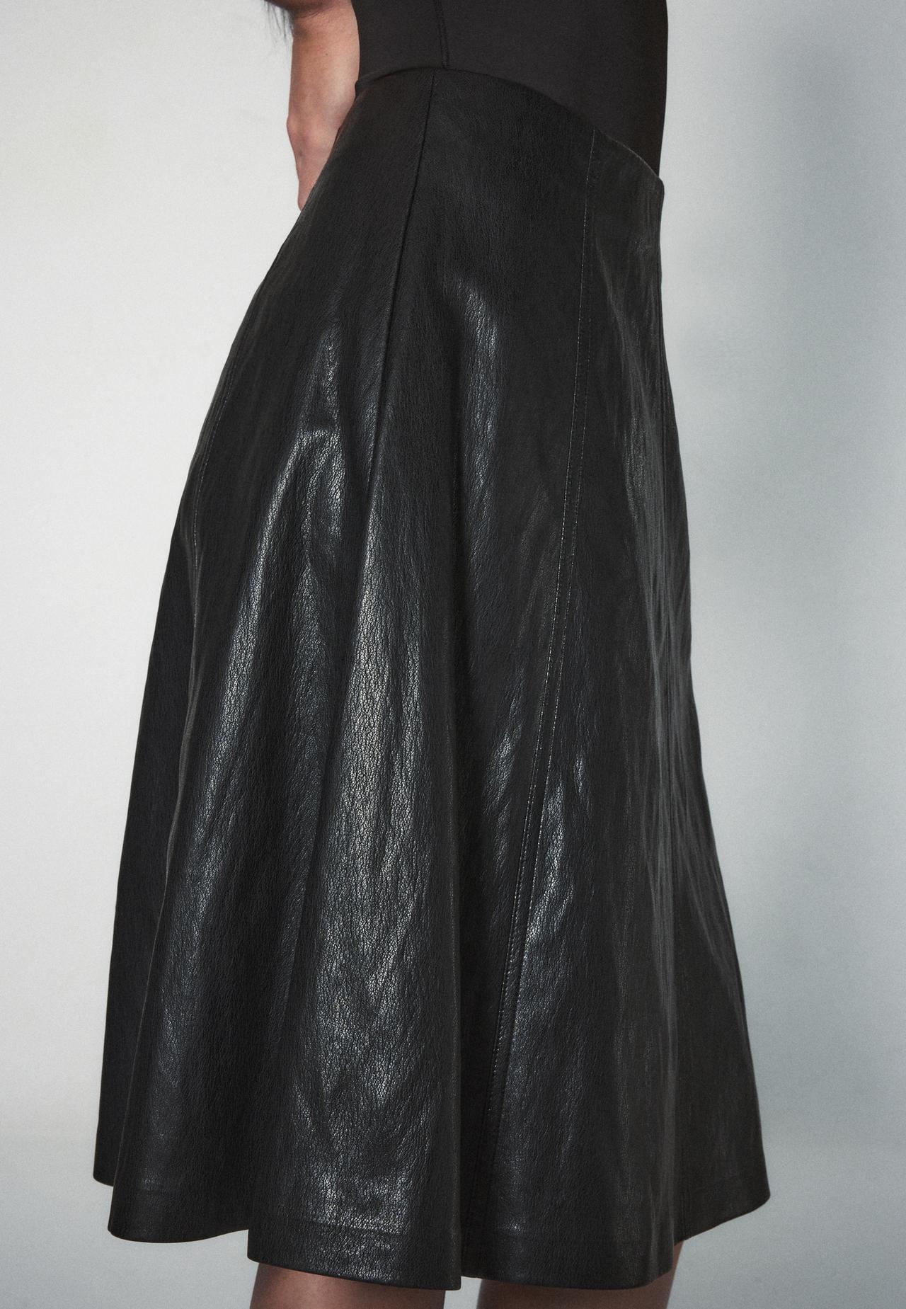 Leather effect flared midi skirt — Black