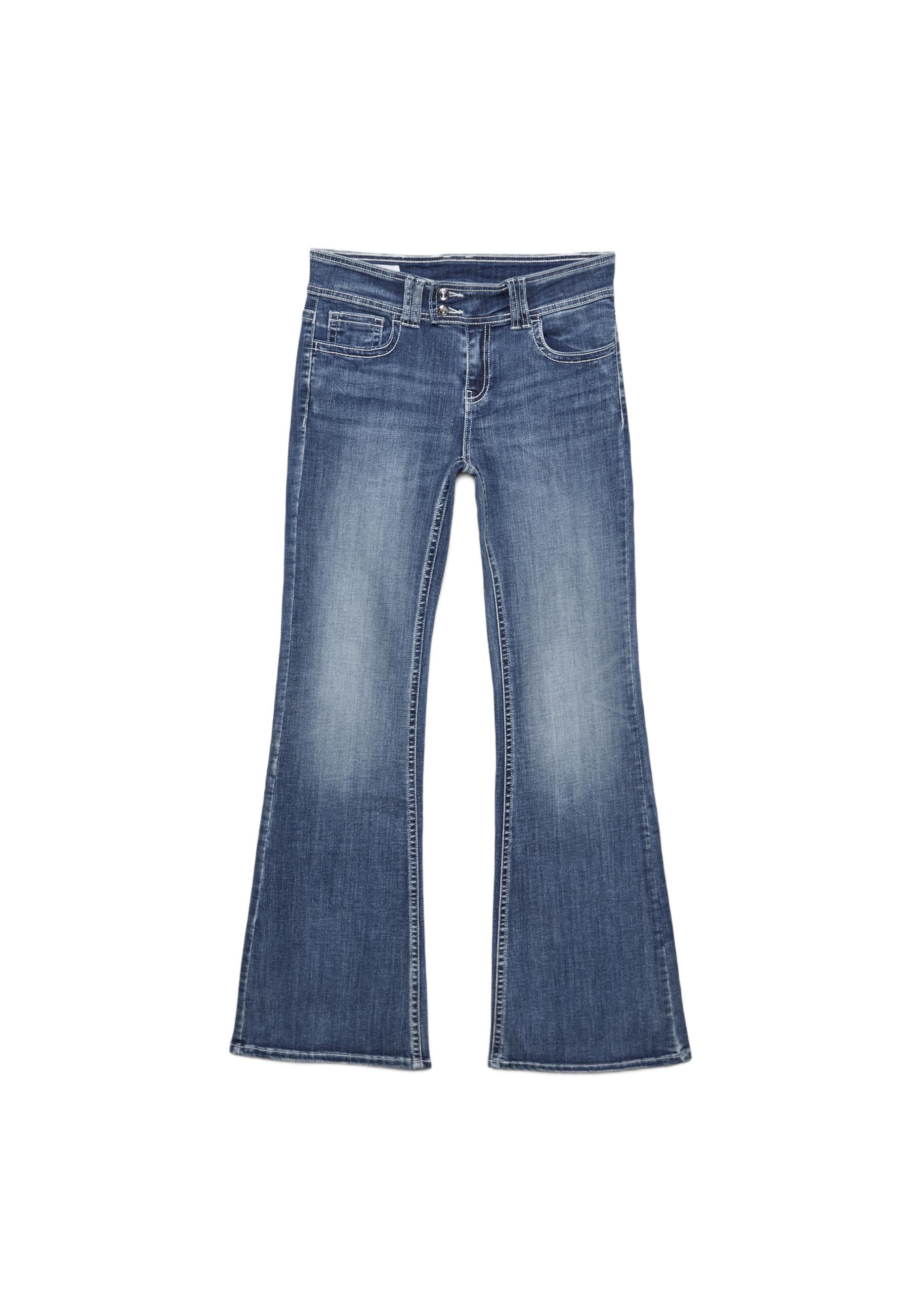 Embroidered pocket bell bottom jeans — MEDIUM LIGHT BLUE DENIM
