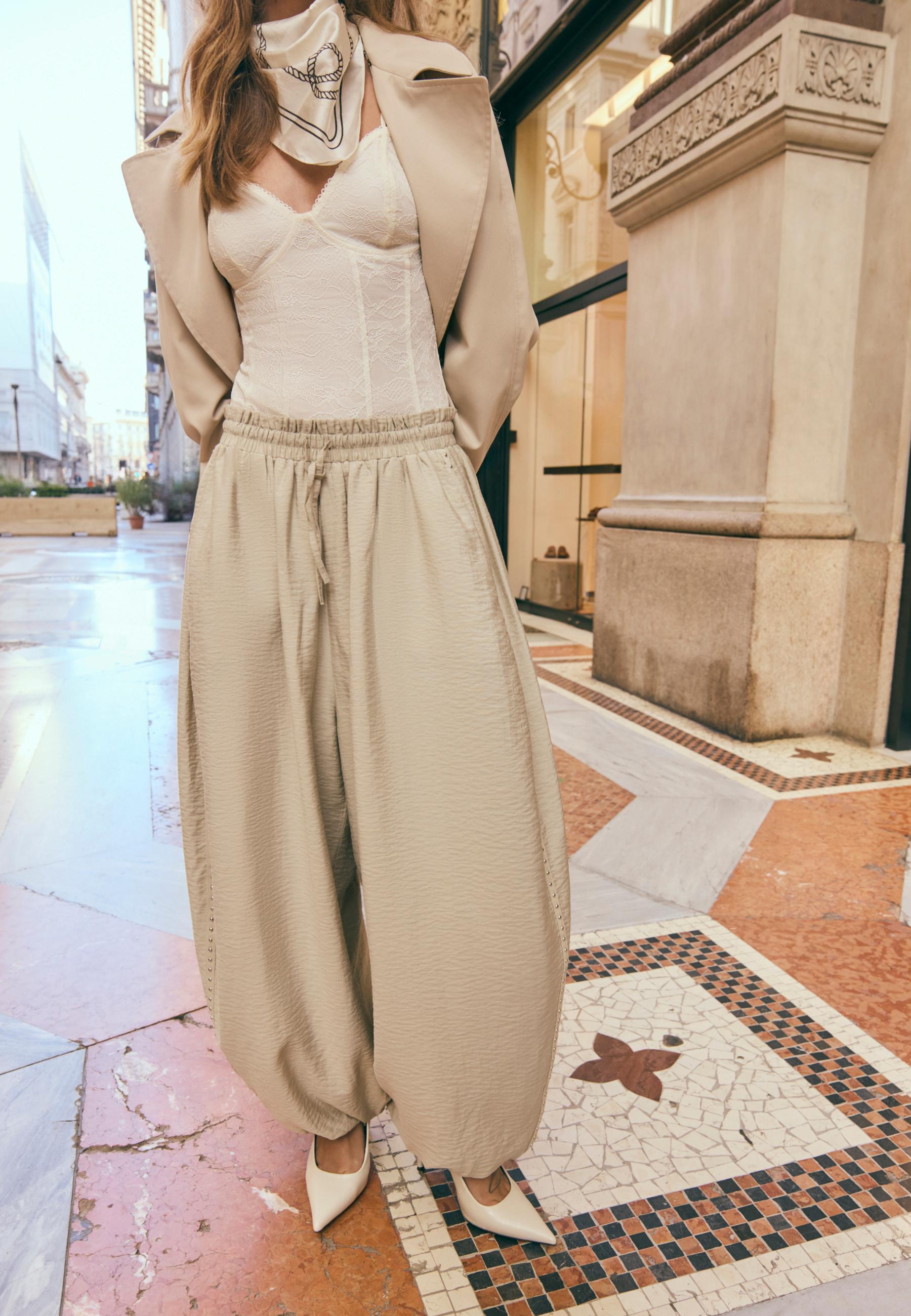 Studded sarouel trousers — Khaki