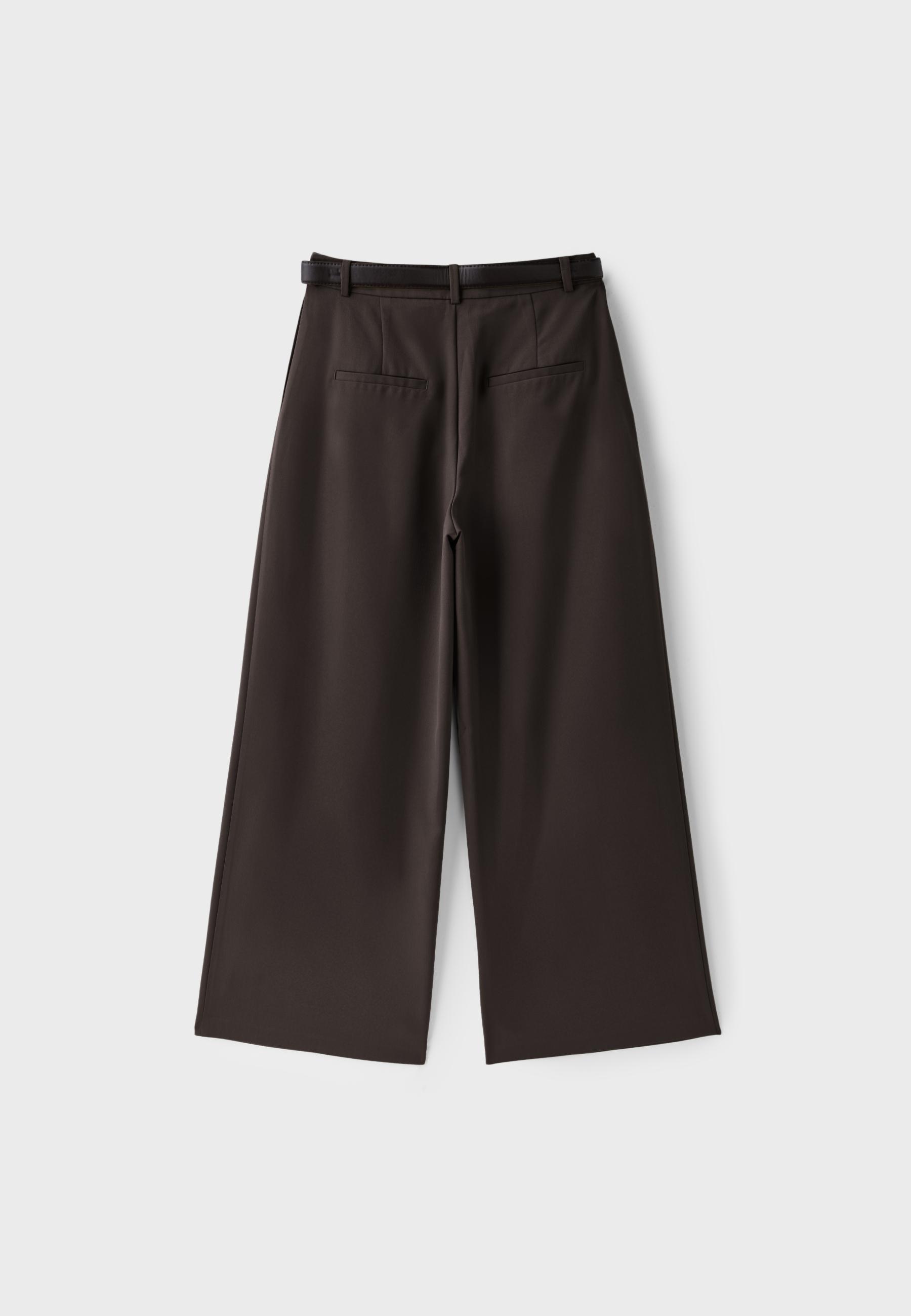 Wide-leg darted trousers with belt — Brown