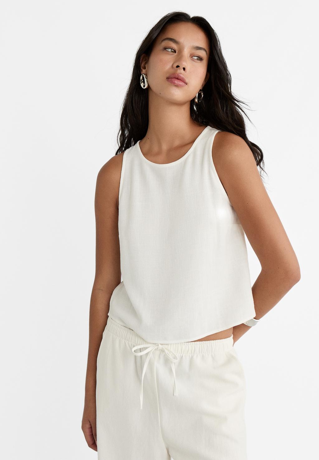 Flowing linen blend racerback top