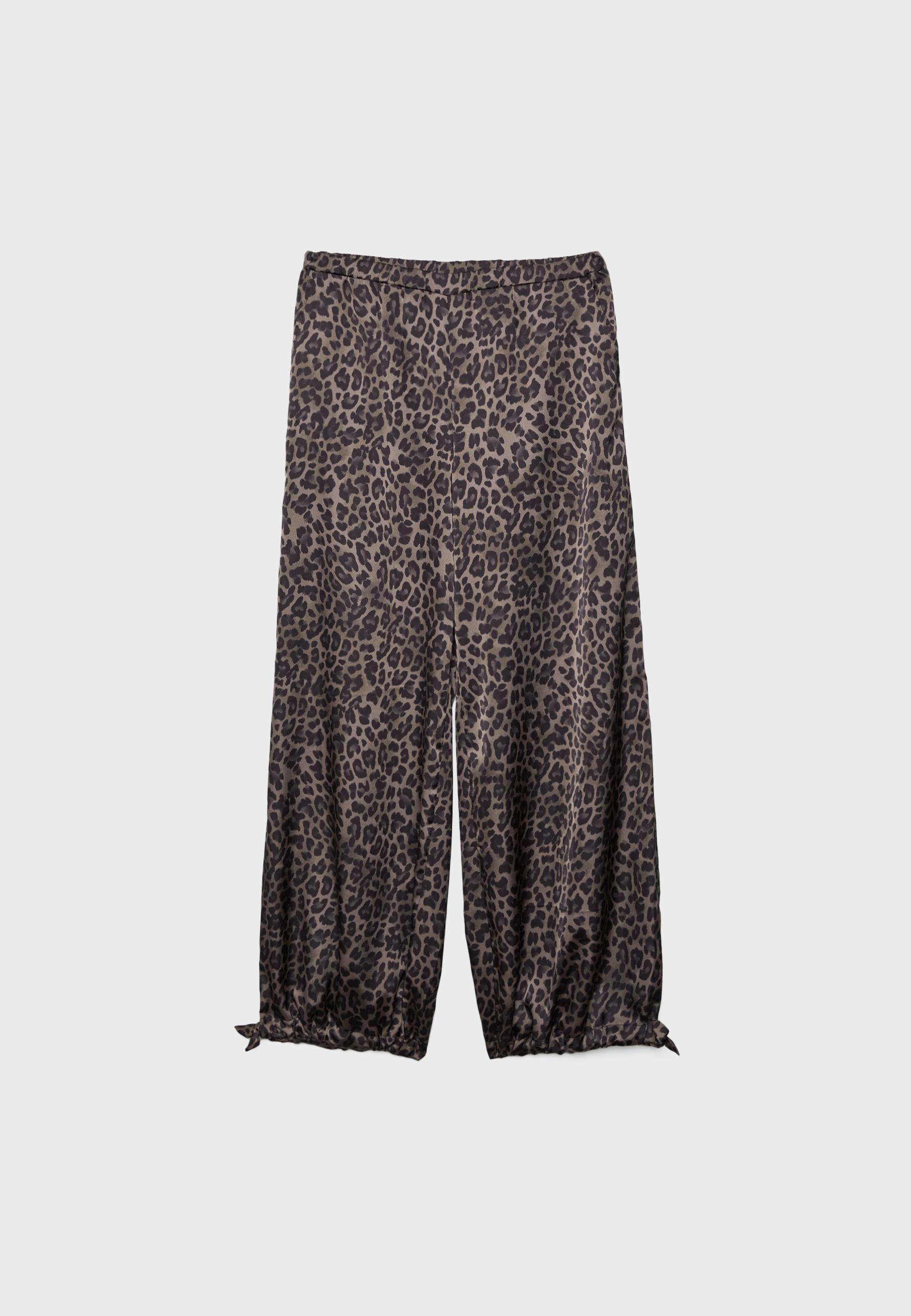 Printed flowing satin trousers — Mid beige