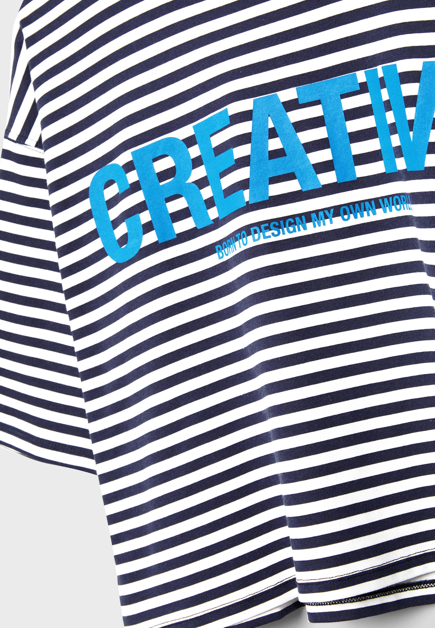 Printed striped short sleeve T-shirt — Navy blue
