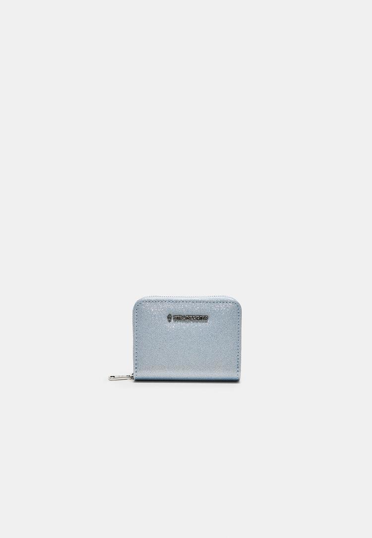 Stradivarius Πορτοφόλι Με Φερμουάρ Και Glitter Σιέλ Os