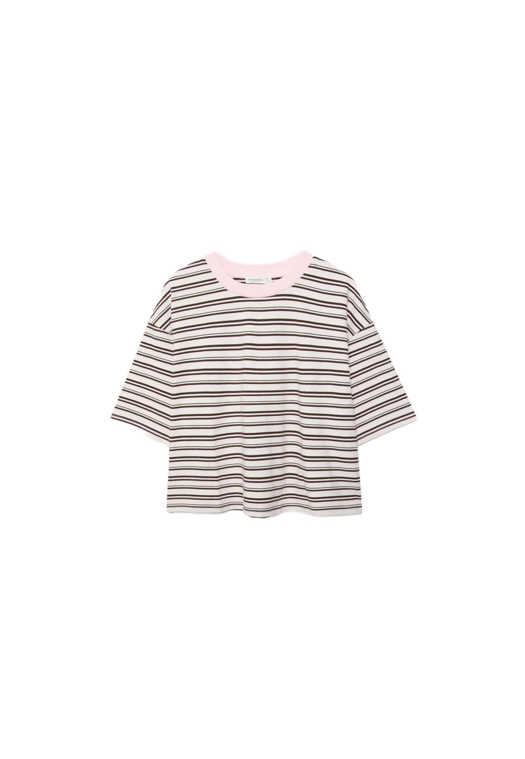 Striped short sleeve T-shirt — Salmon pink
