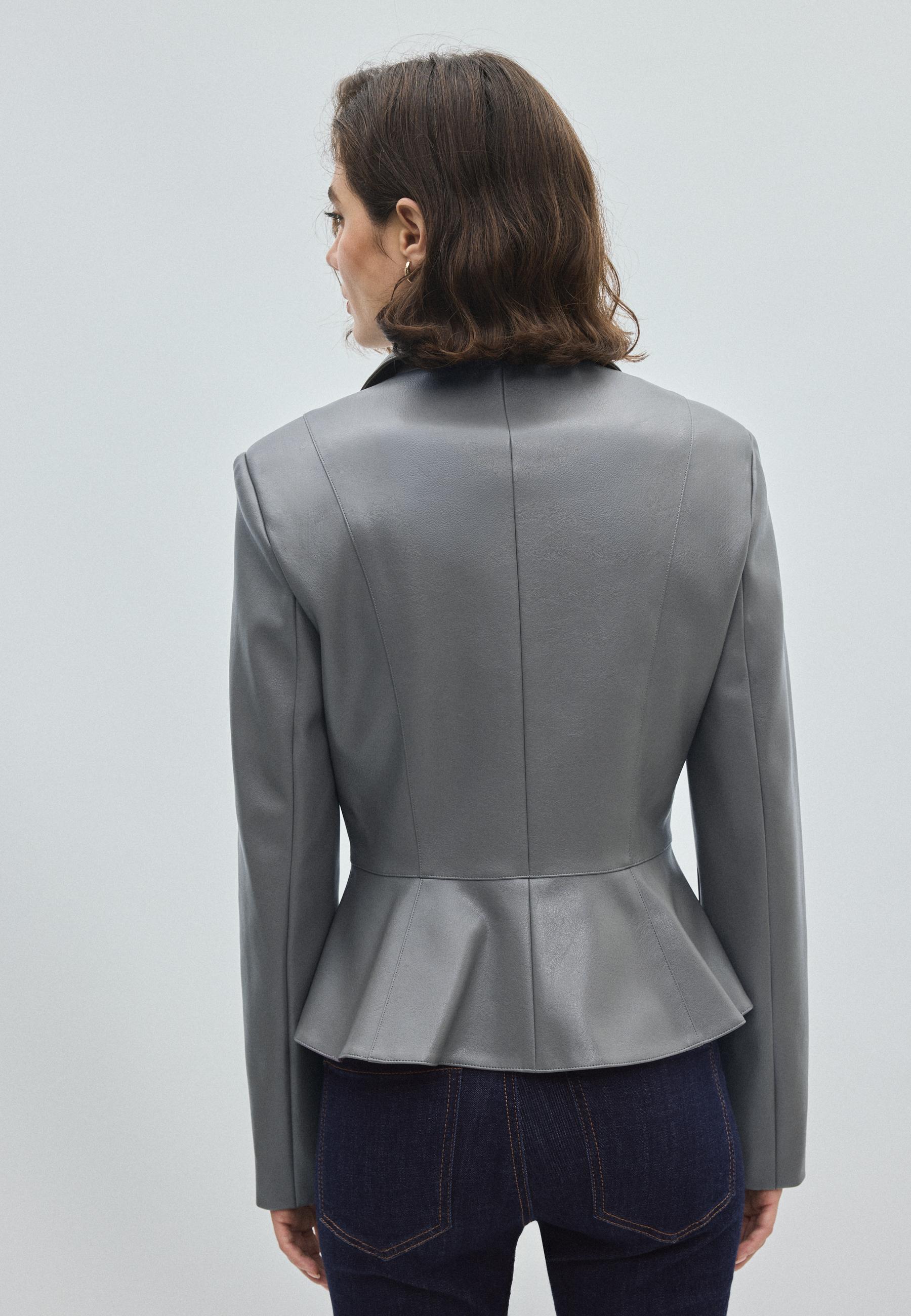 Fitted leather effect peplum blazer — Dark grey