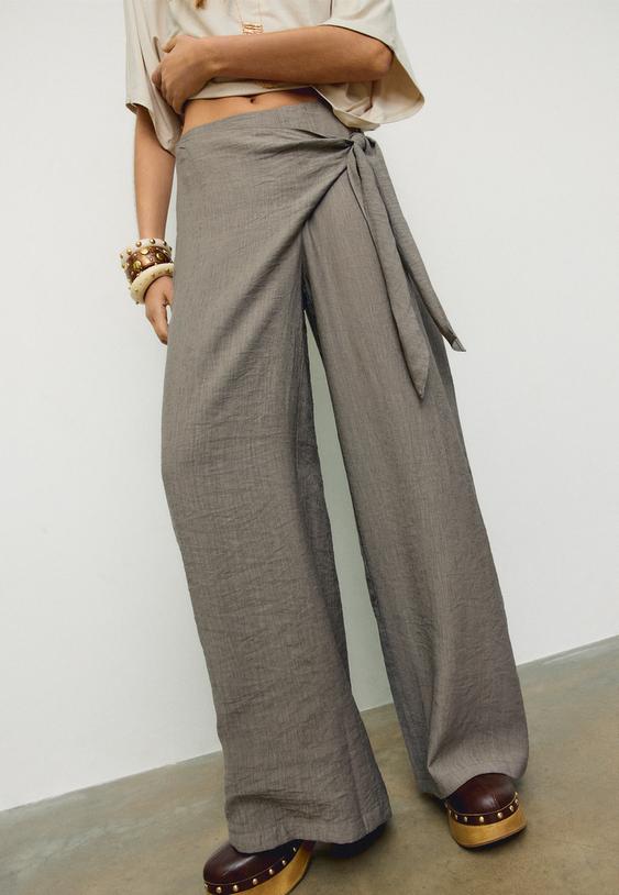 Stradivarius Pantalon Fluide Sarong Kaki Xs