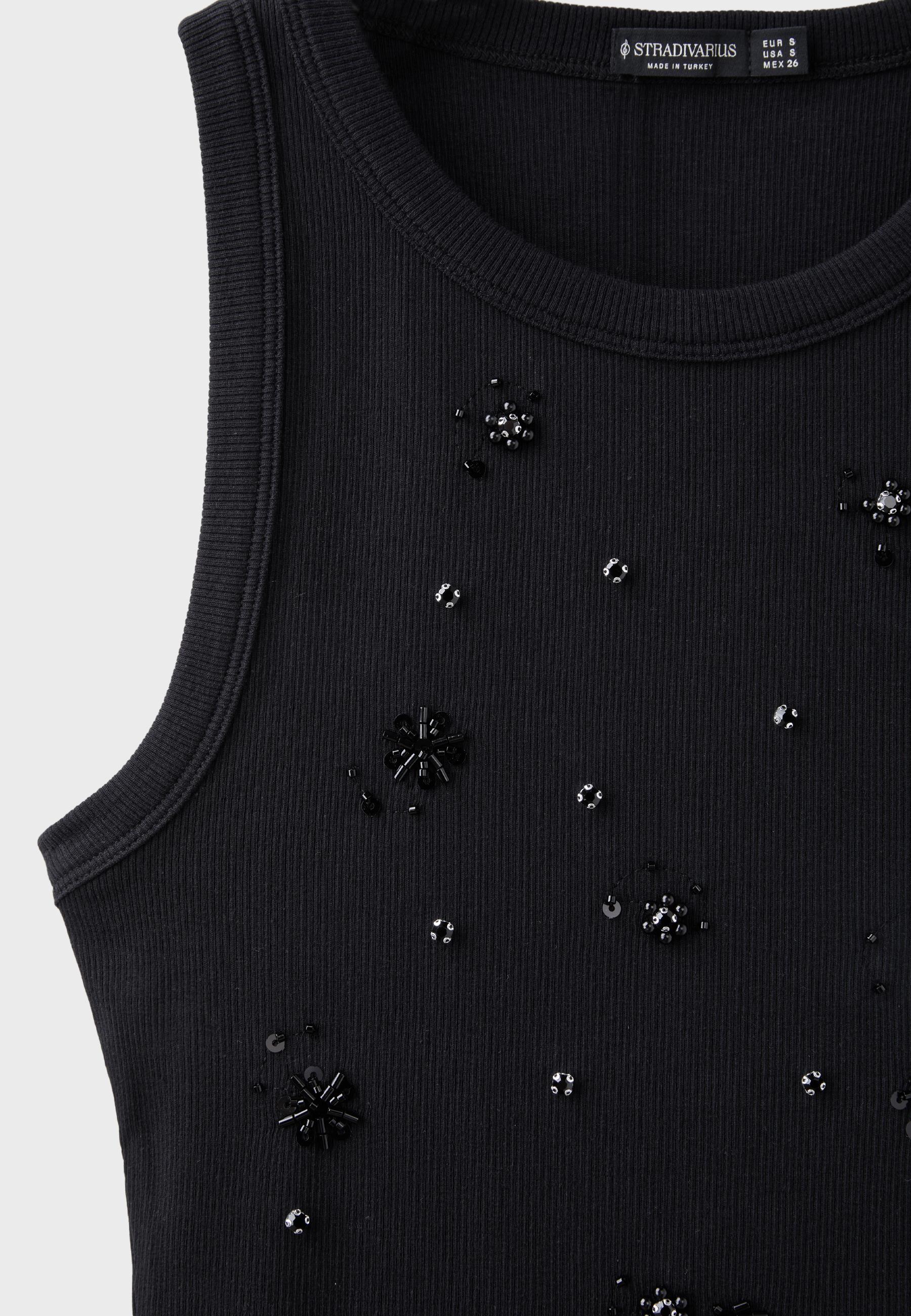Jewelled racerback top — Black