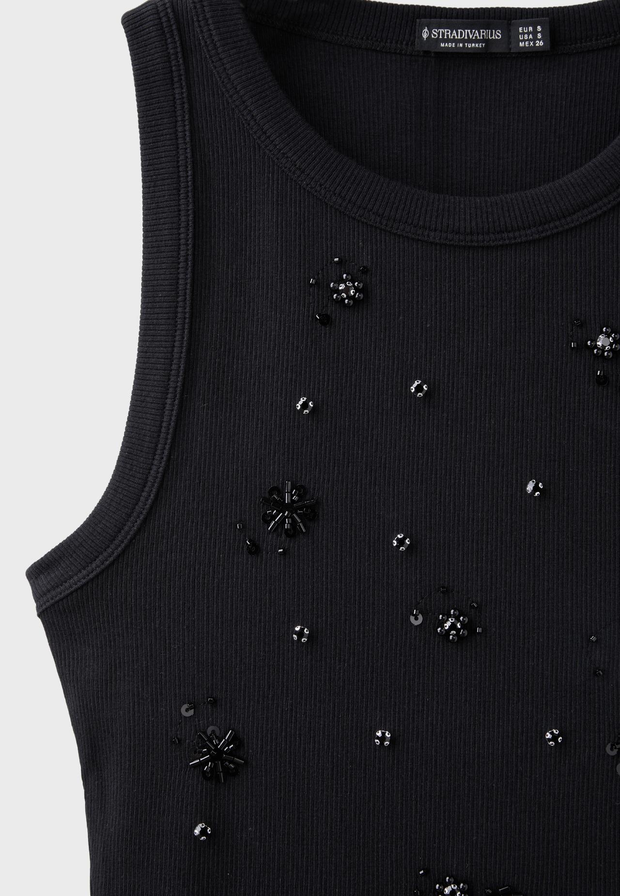 Jewelled racerback top — Black