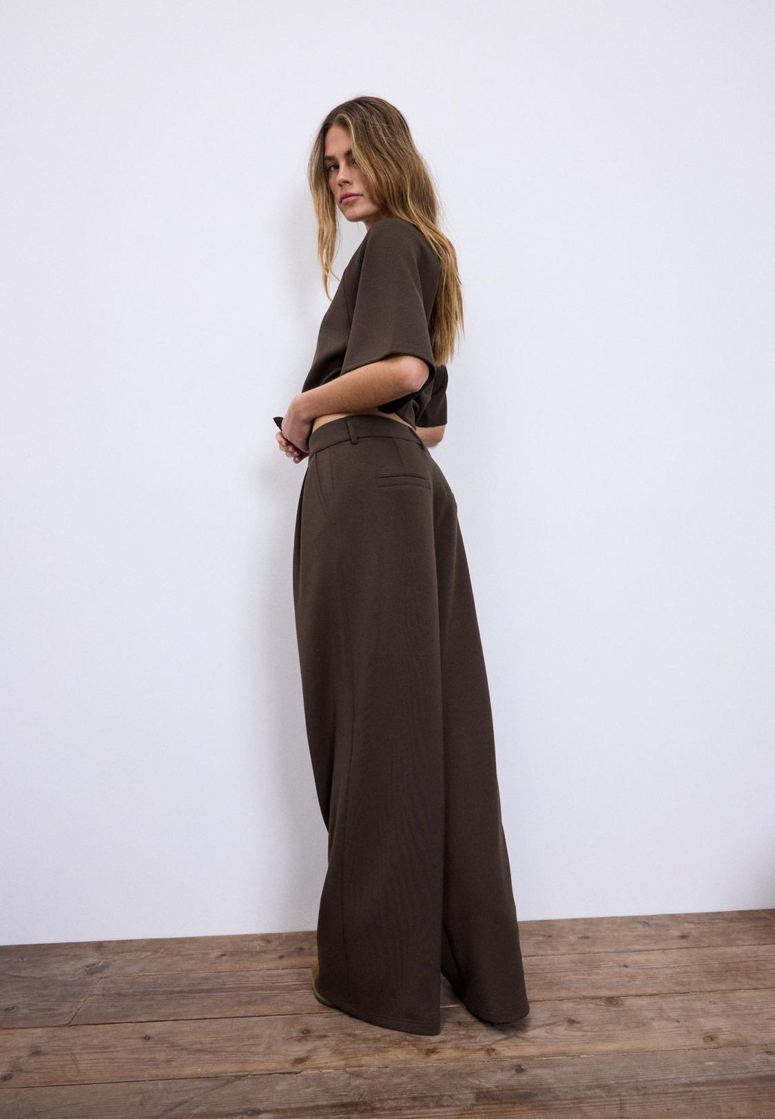 womens brown dress pants Pantaln de Vestir Tiro Alto Victoria - Chocolate