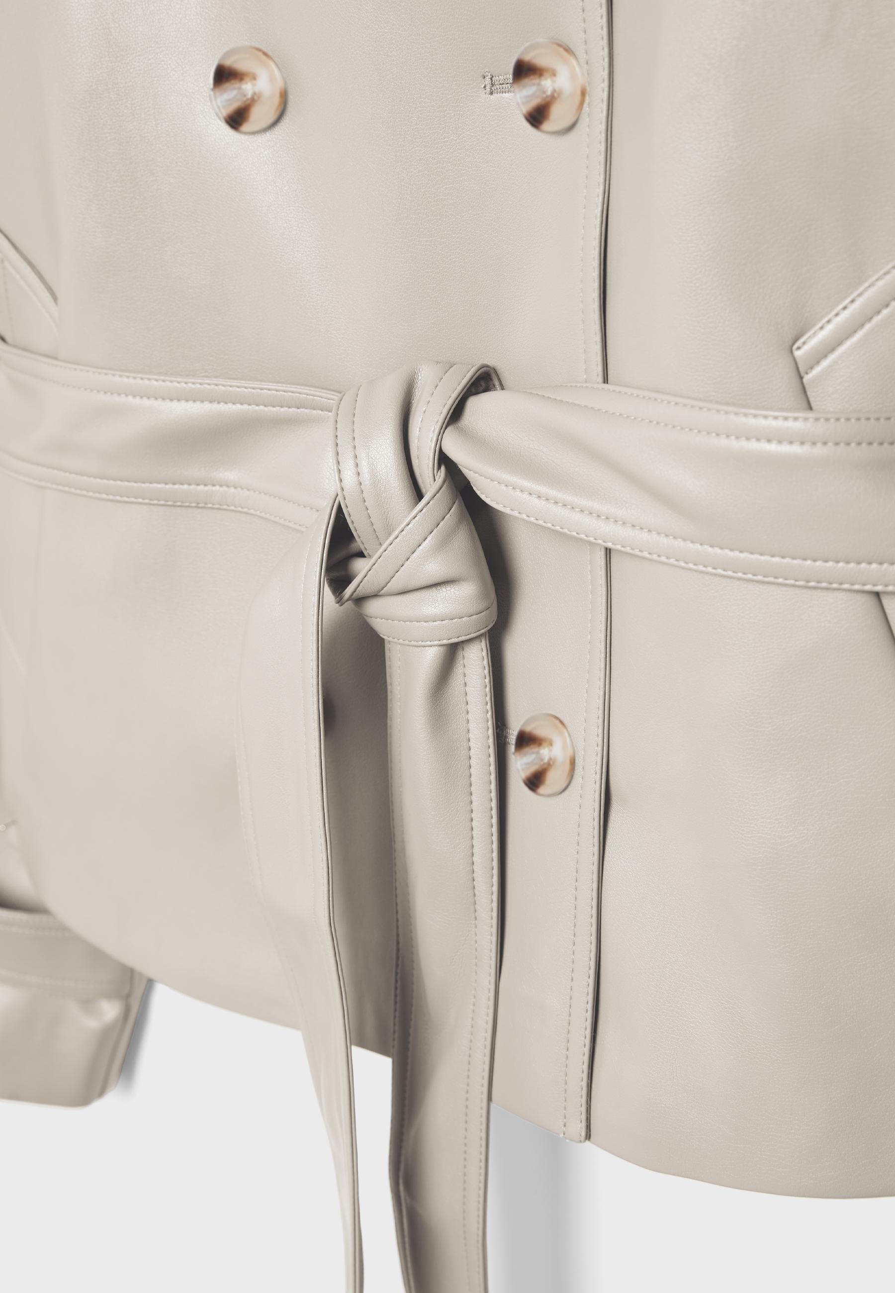 High neck leather effect trench coat — Ecru