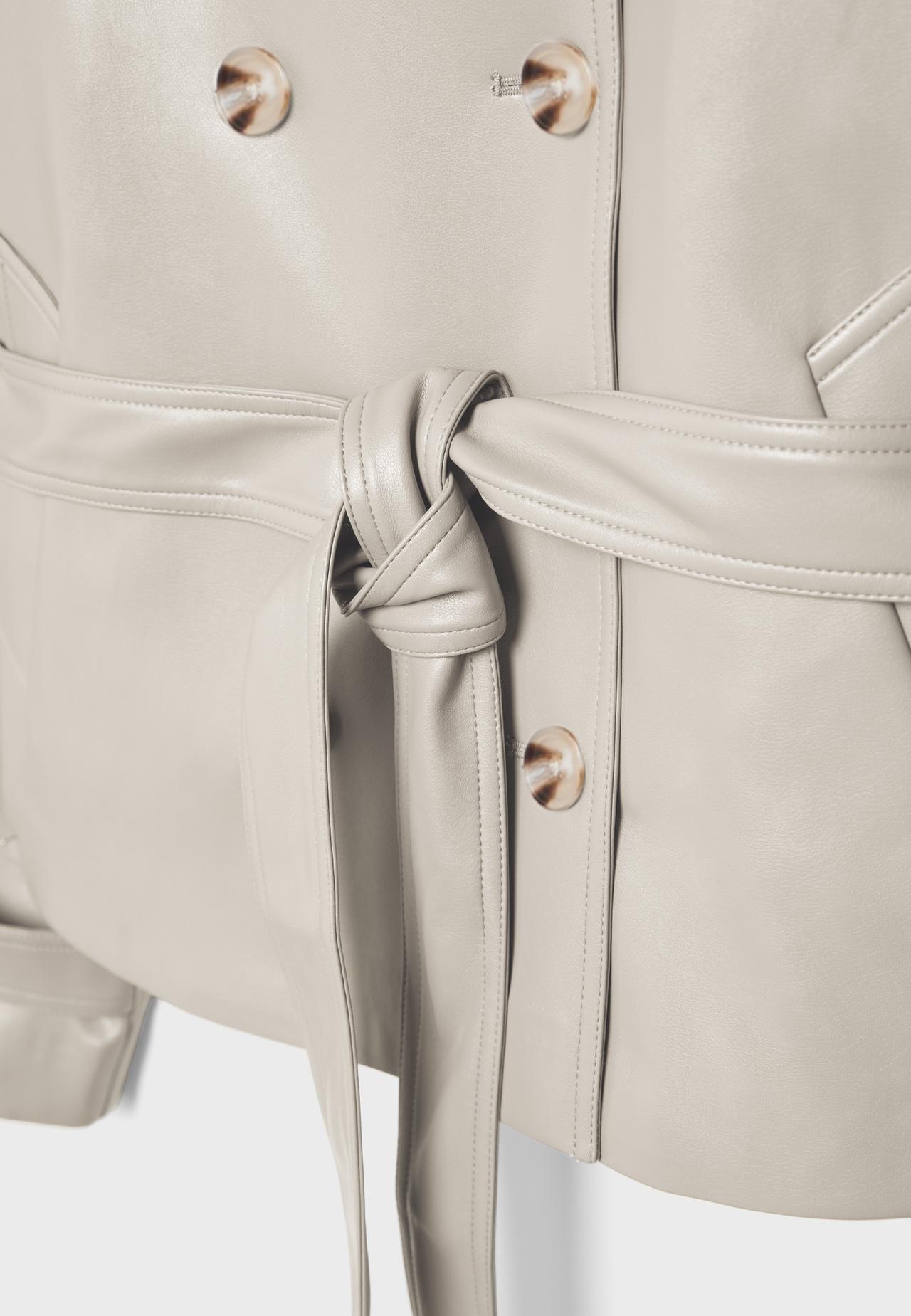 High neck leather effect trench coat — Ecru
