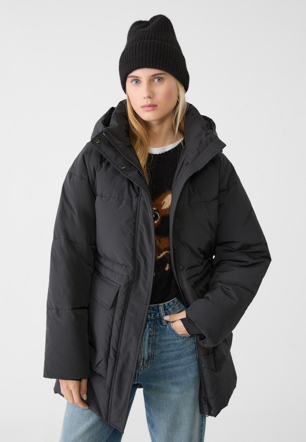 Regular fit puffer coat with hood