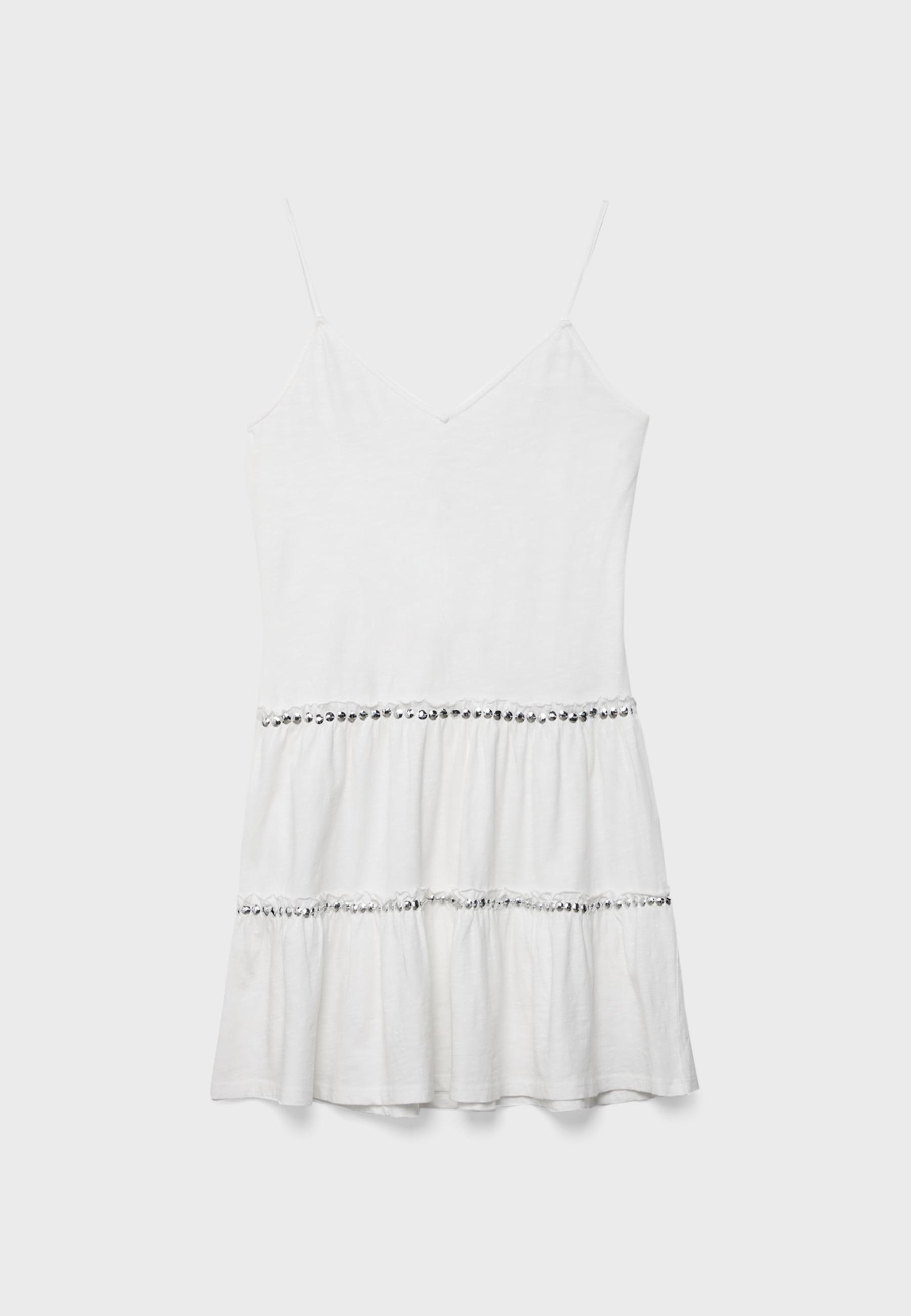 Ruffled dress with studs — Ecru