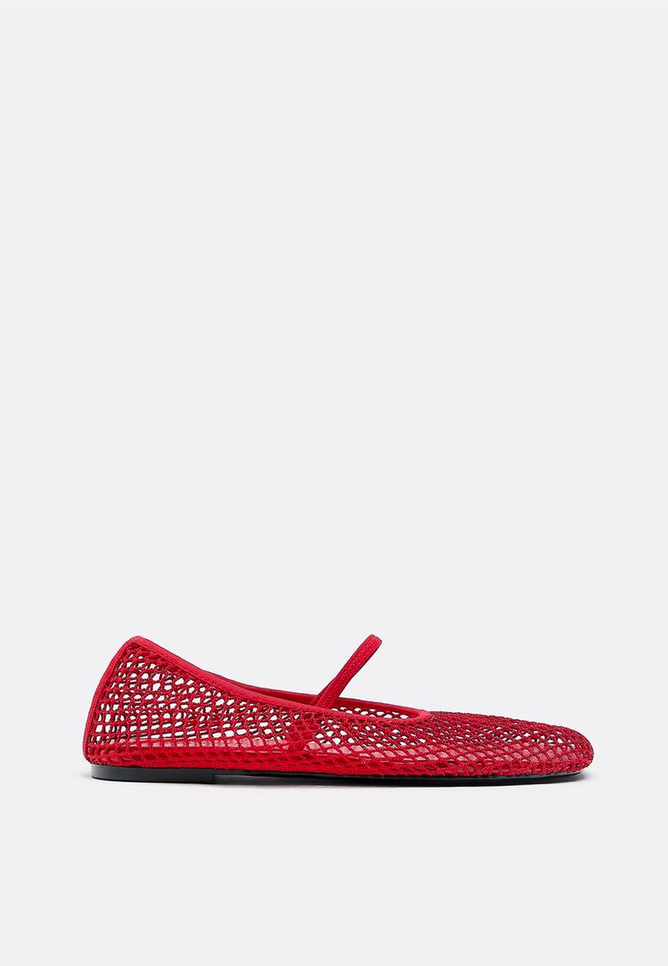 Mesh-Ballerinas mit Riemen ROT 41