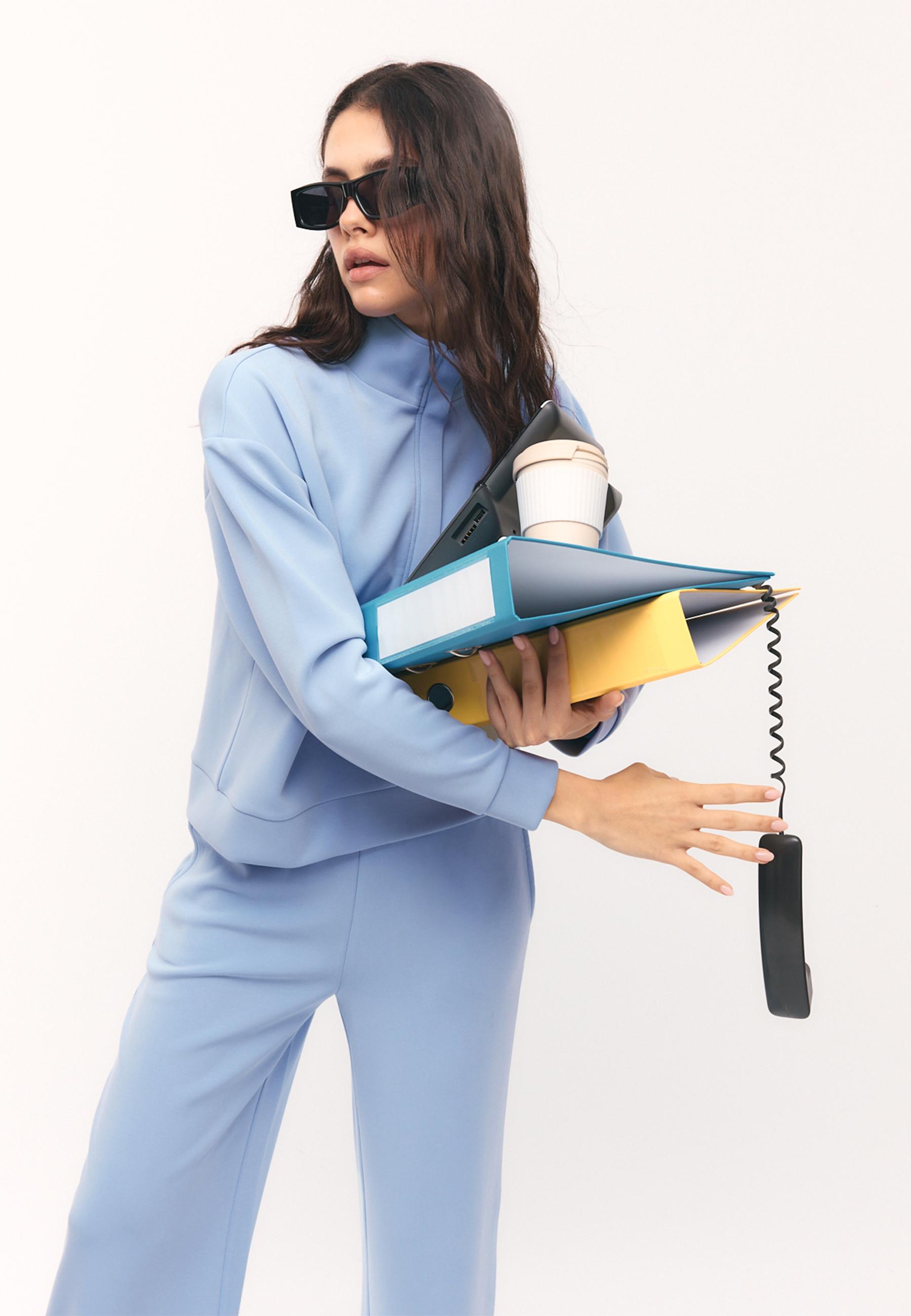 Soft-touch zip-up sweatshirt — Sky blue