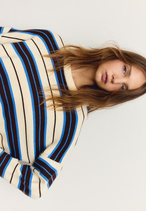 Stradivarius Striped Knit Crop Jumper Brown Xs