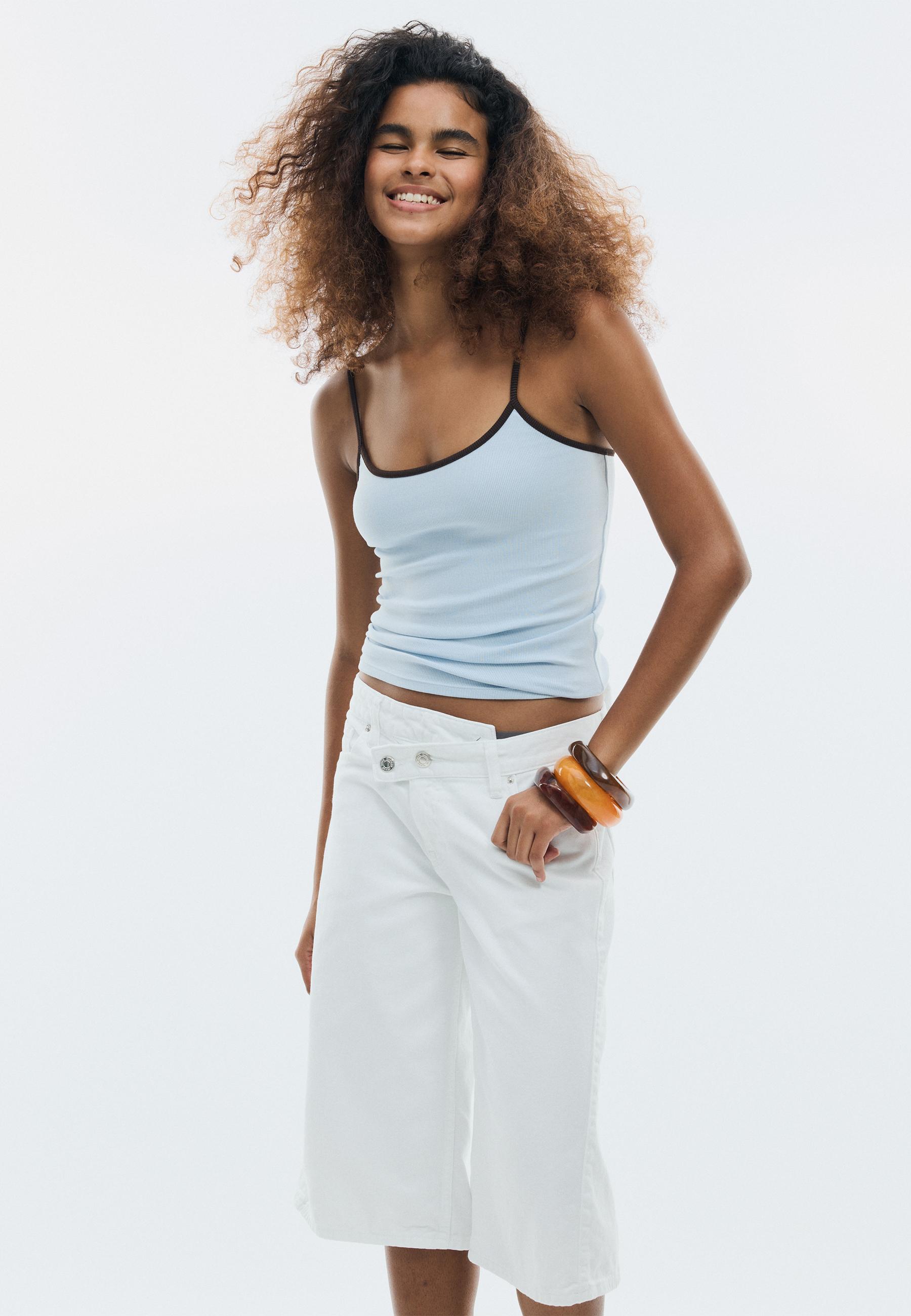 B07 Ribbed strap top — Sky blue