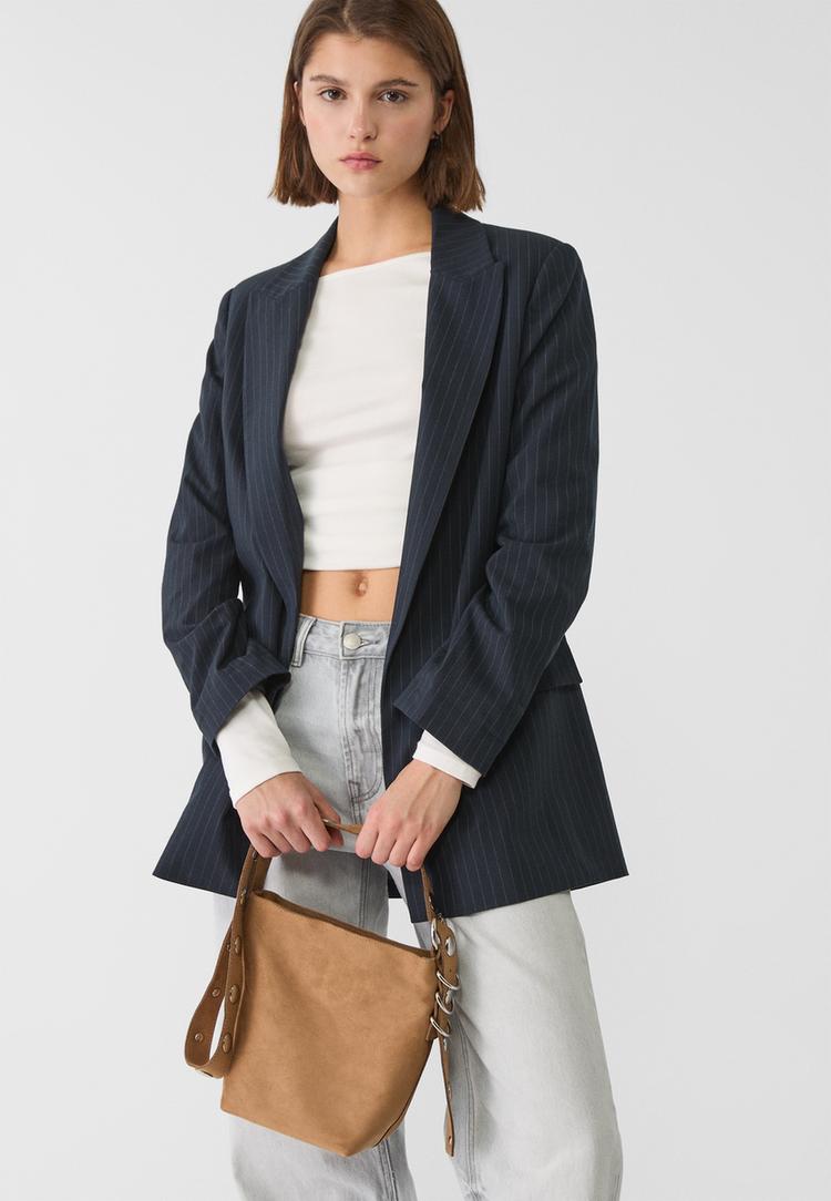 faux suede crossbody bag with strap detail