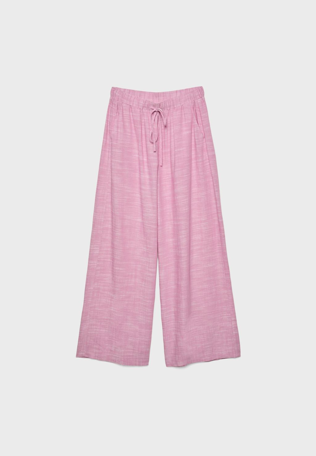 Pantalon wide leg à taille élastique avec lin
