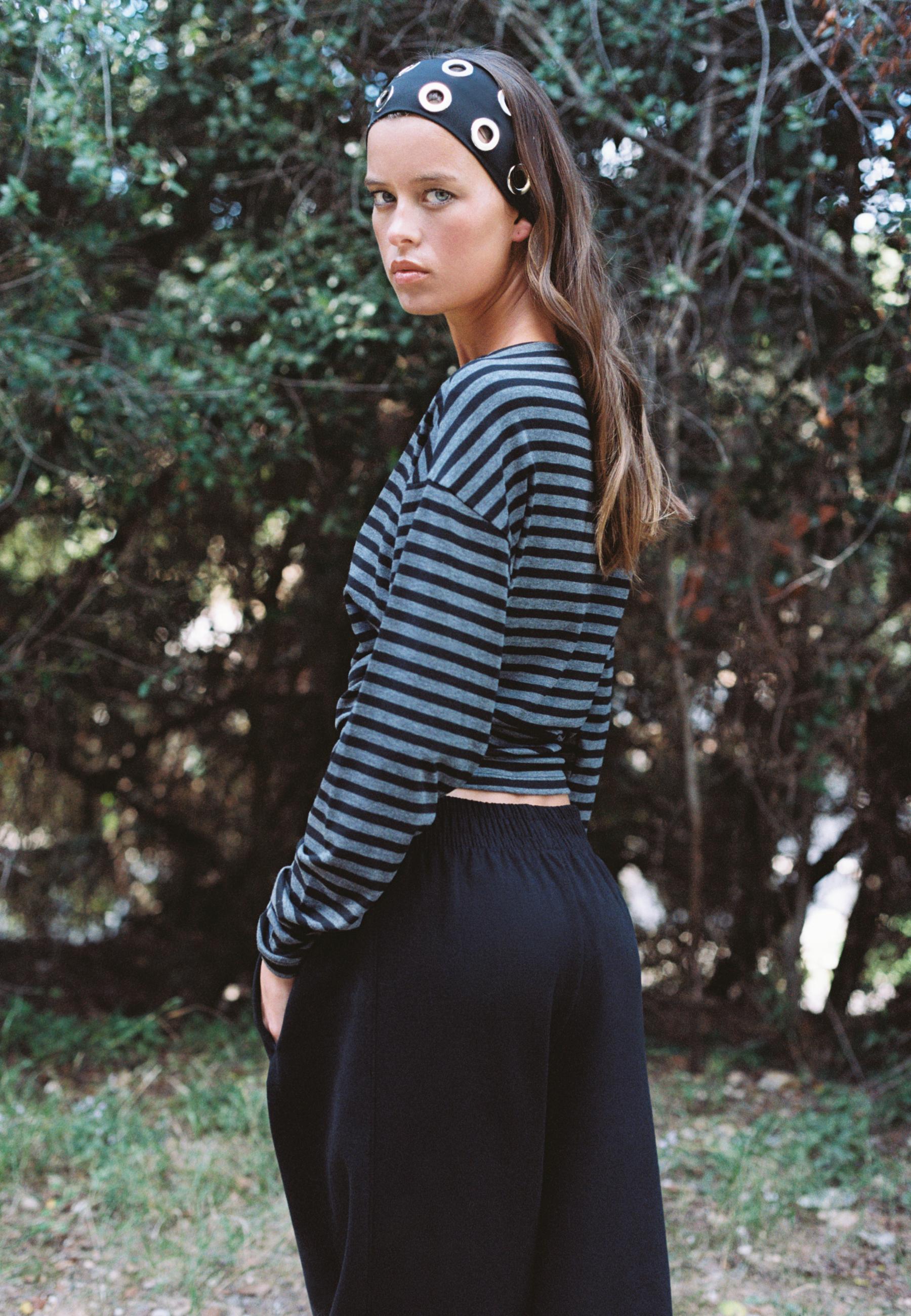 Asymmetrical neckline top — Dark grey