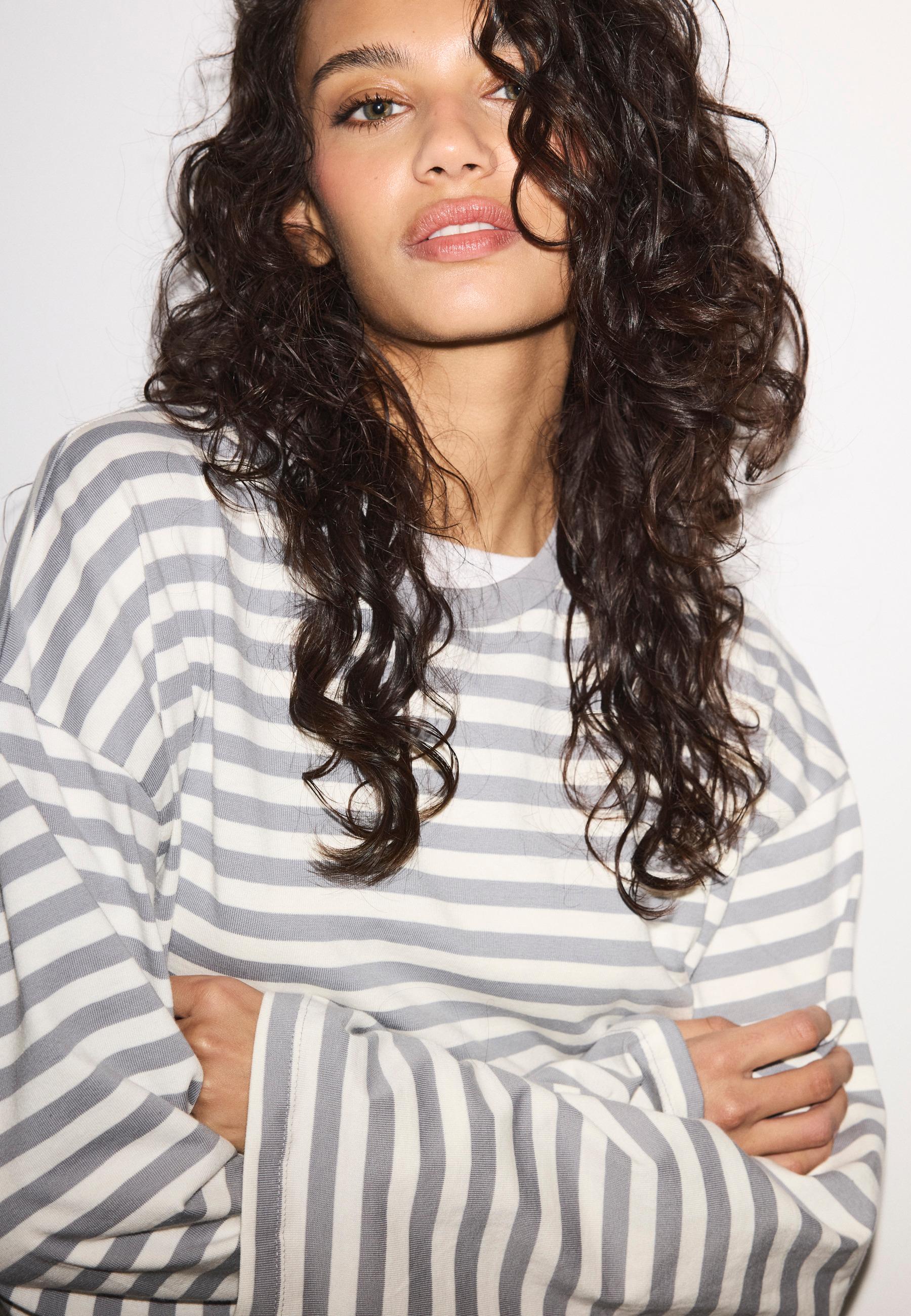 Striped long sleeve T-shirt — Grey melange