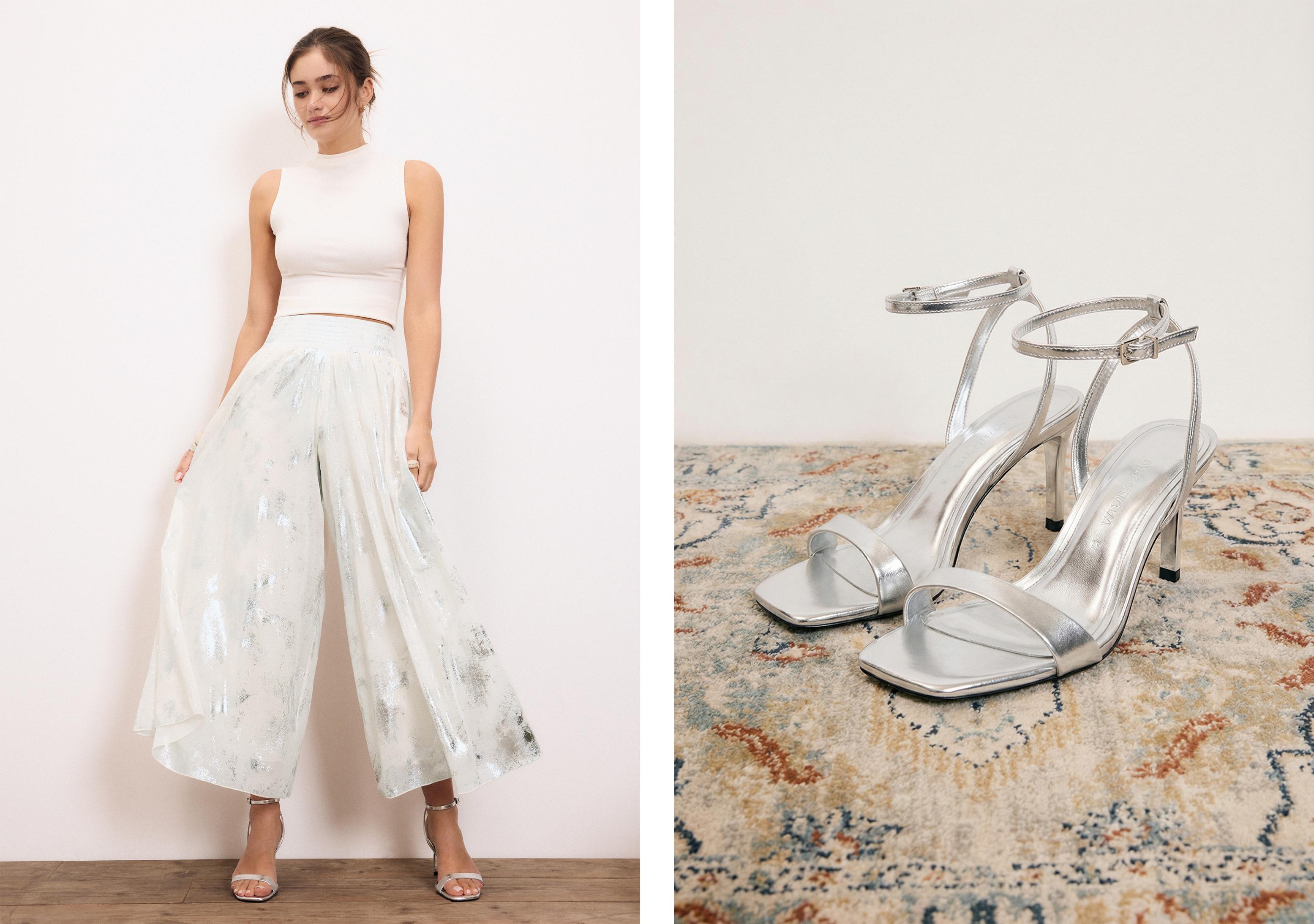 Metallic effect heeled sandals — SILVER