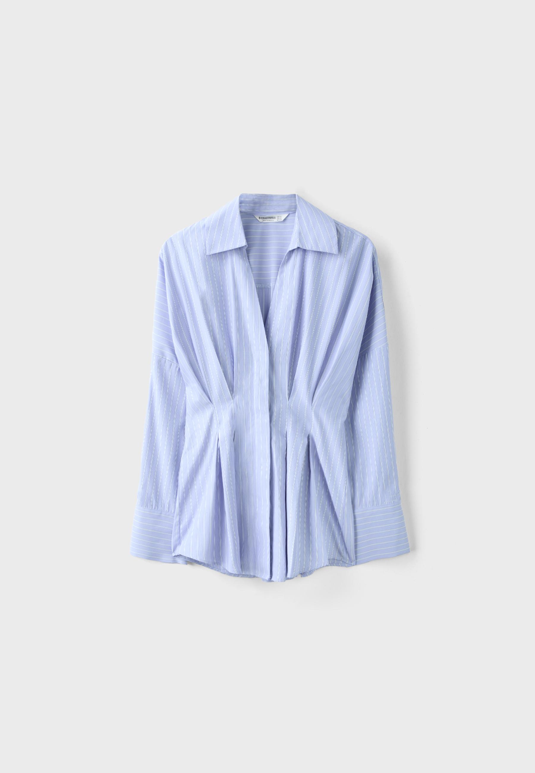 Pleated poplin shirt — Sky blue