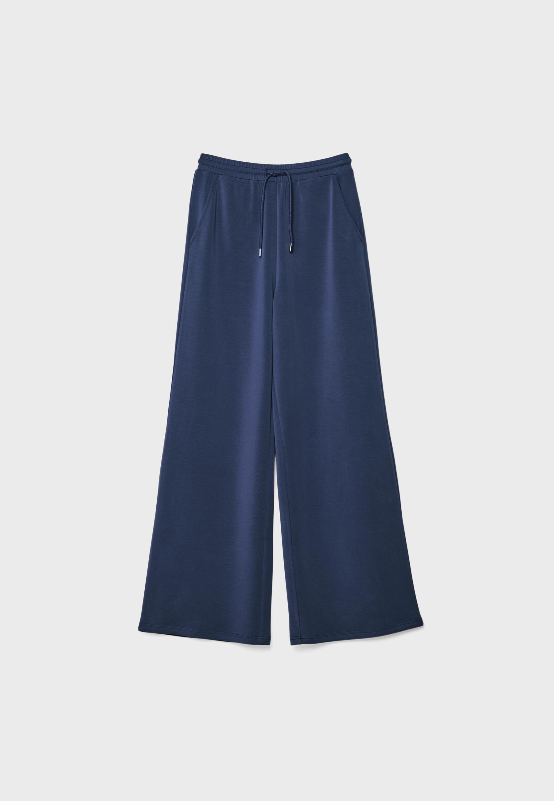 Soft-touch palazzo joggers — Dark blue