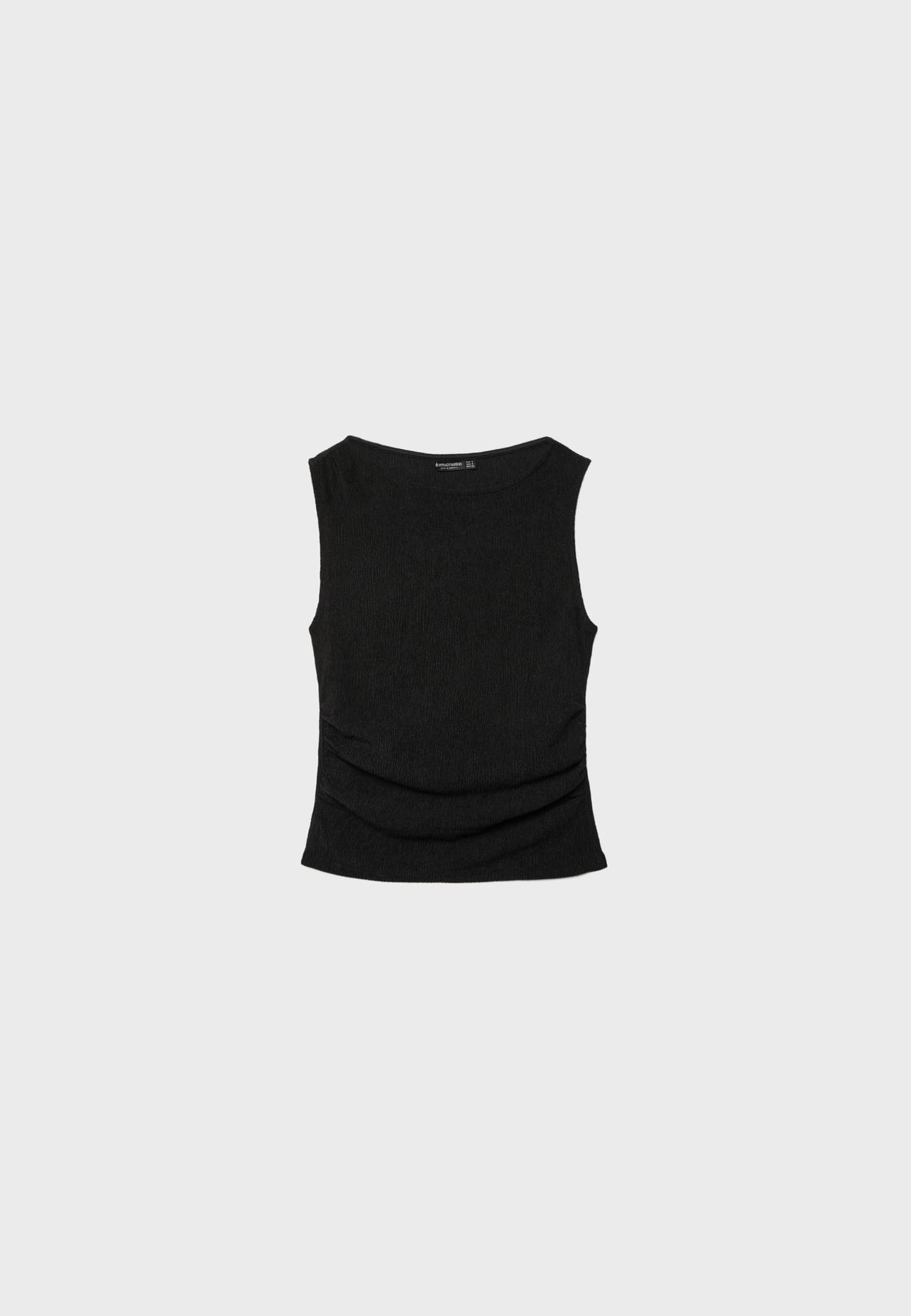 Textured ruched top — Black