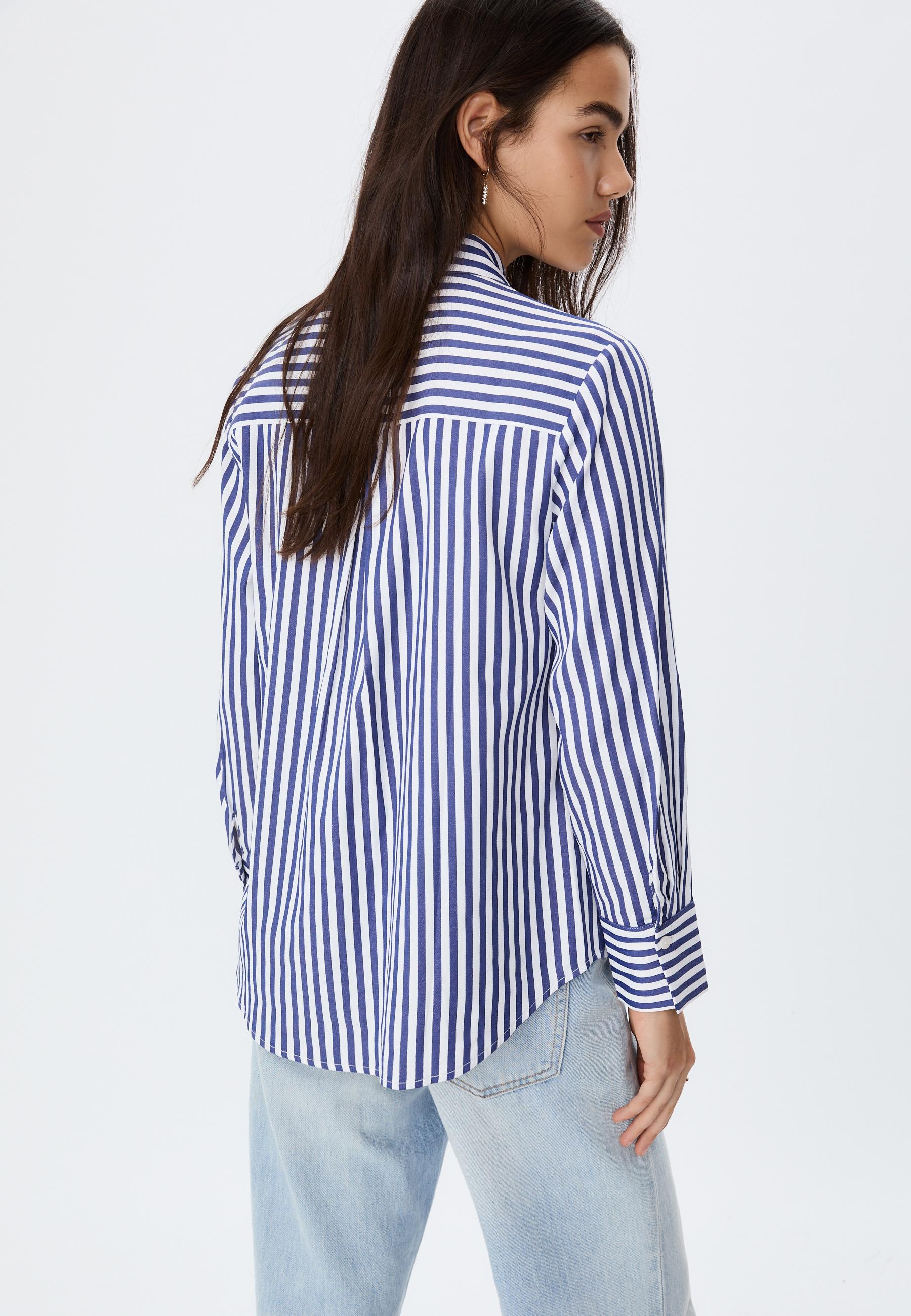 Basic striped poplin shirt with pocket — Navy blue