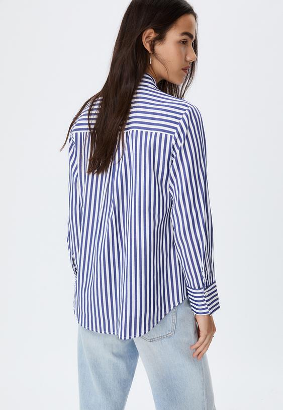 camicia basic a righe con tasca in popeline