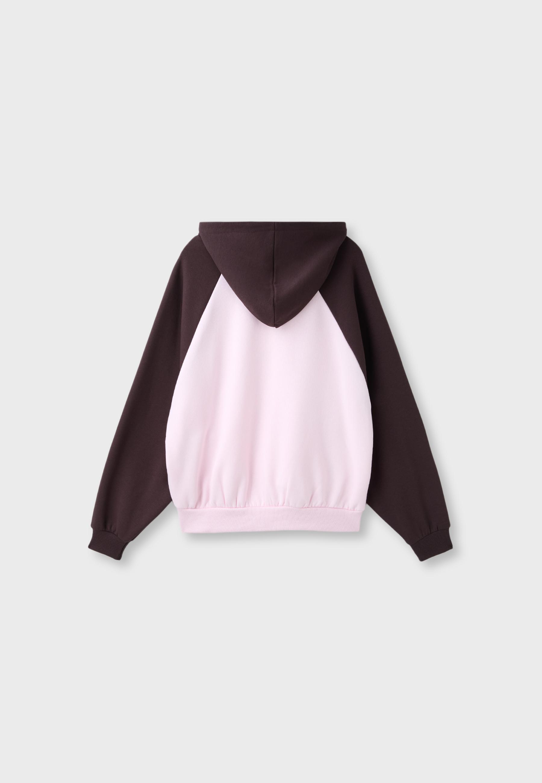 Contrast raglan sleeve hoodie — Pastel pink