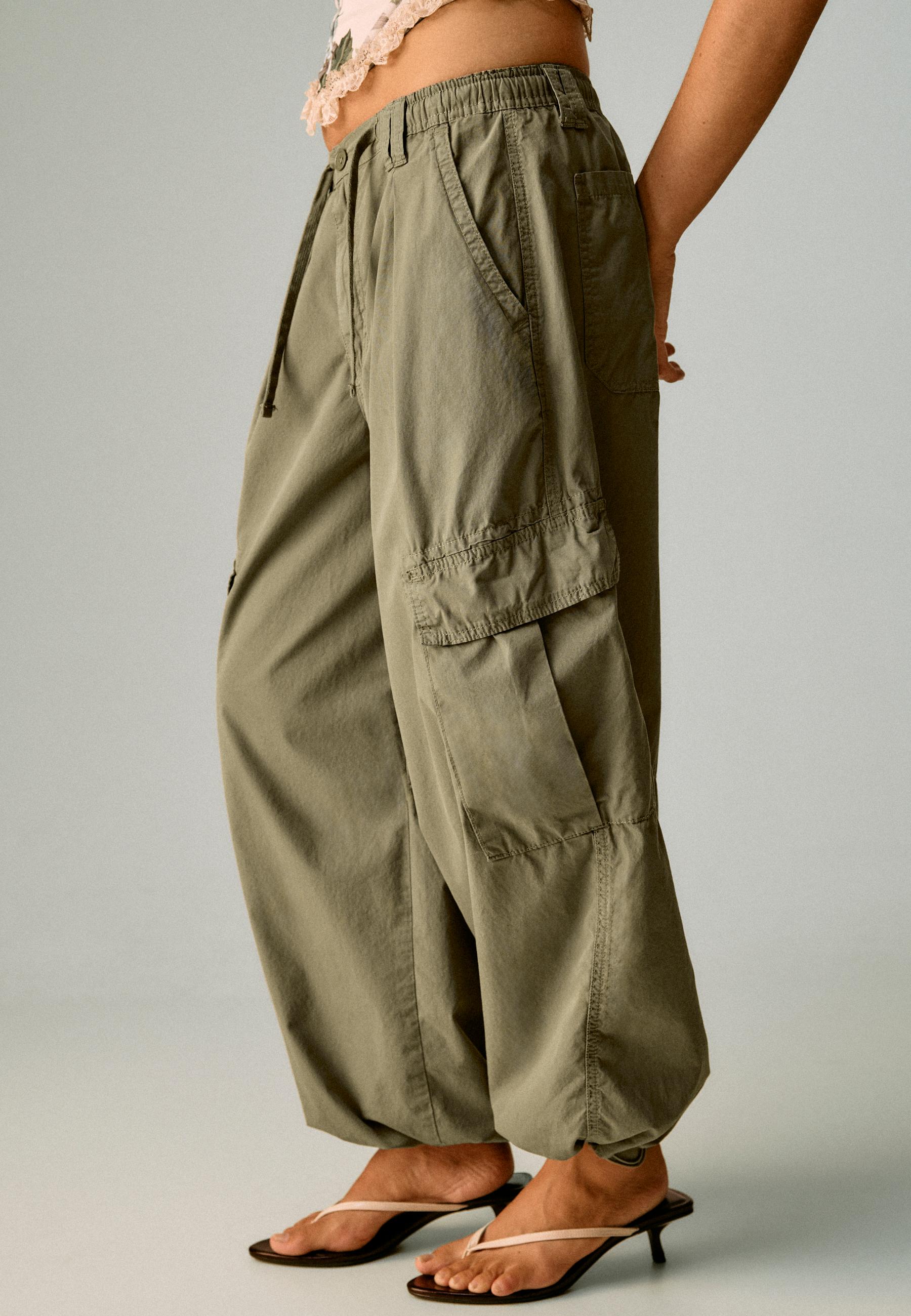 Poplin trousers with stoppers — Khaki