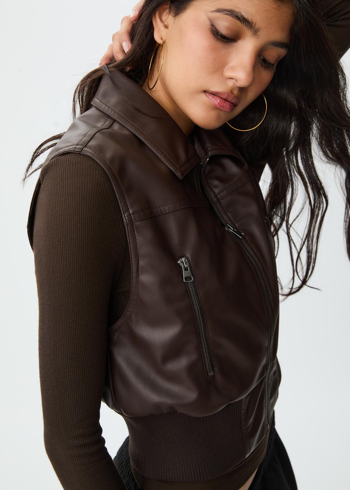 Tunisie Veste Sans Manche En Cuir Hommes Marron Cuir Doudoune