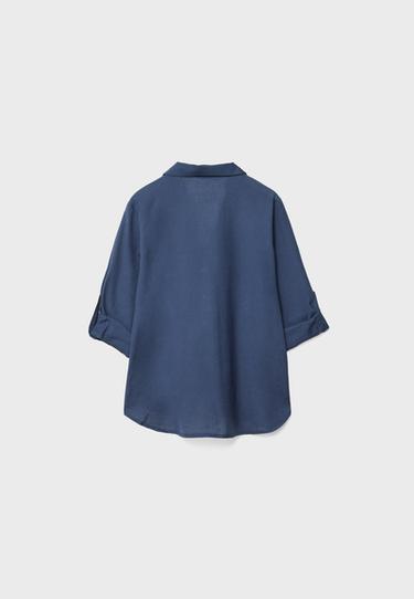 Linen blend shirt with pocket — Navy blue 7